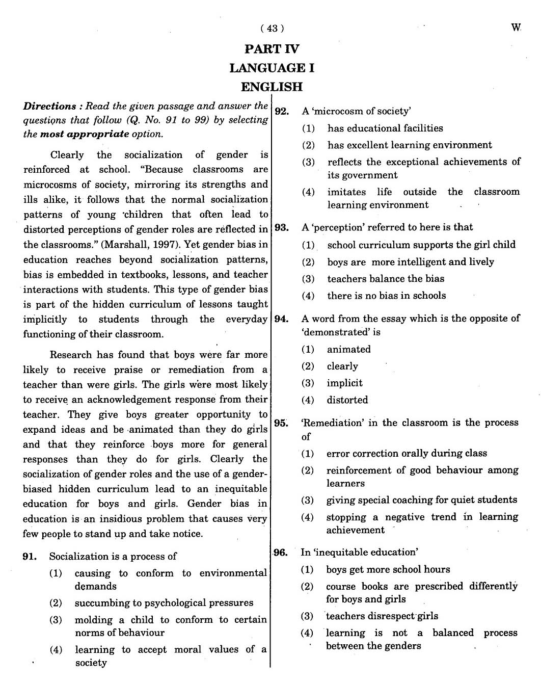 CTET November 2012 Paper 2 Part IV Language 1 English 1