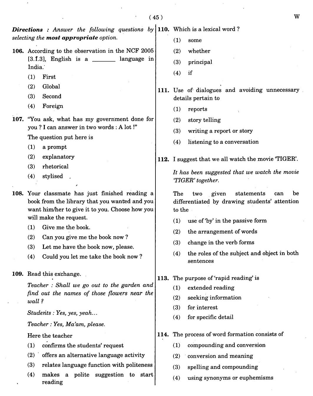 CTET November 2012 Paper 2 Part IV Language 1 English 3