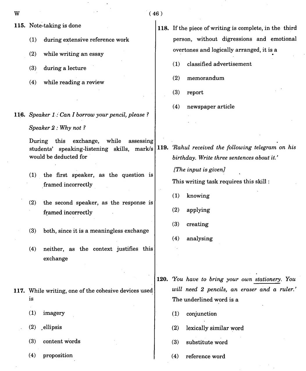 CTET November 2012 Paper 2 Part IV Language 1 English 4