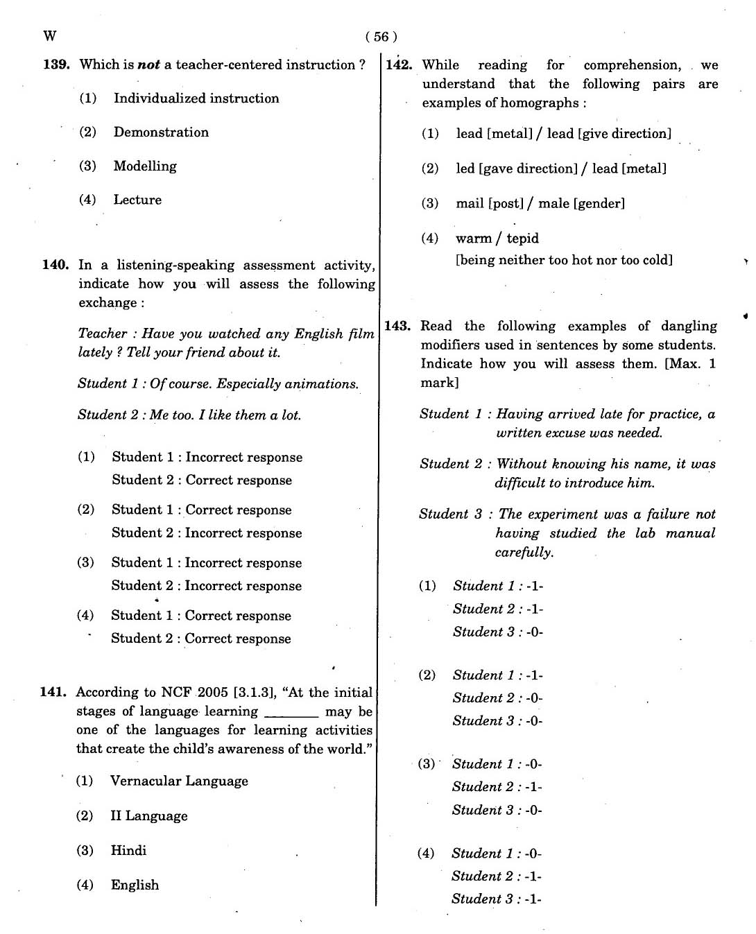 CTET November 2012 Paper 2 Part V Language II English 4