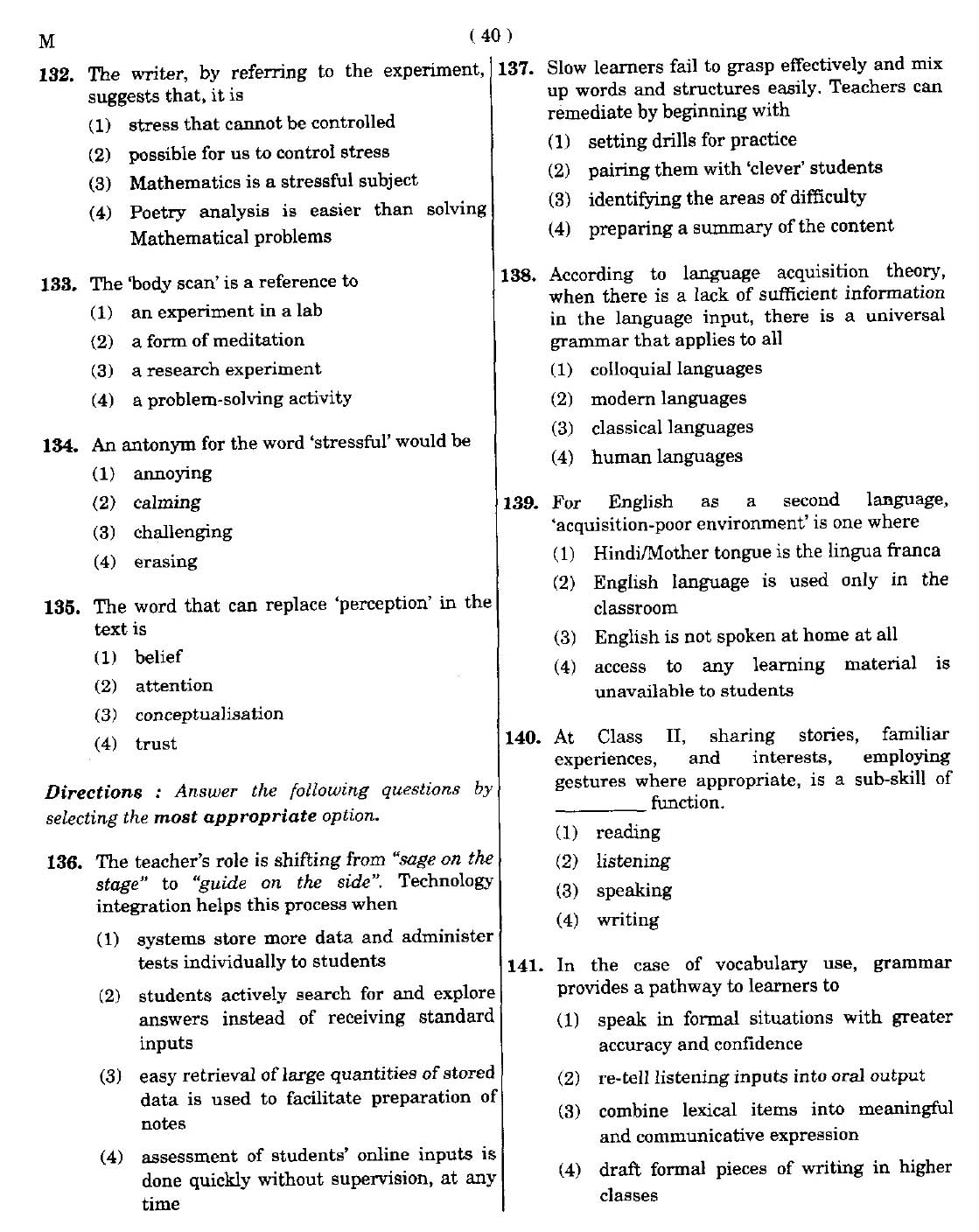 CTET September 2014 Paper 1 Part V Language II English 3