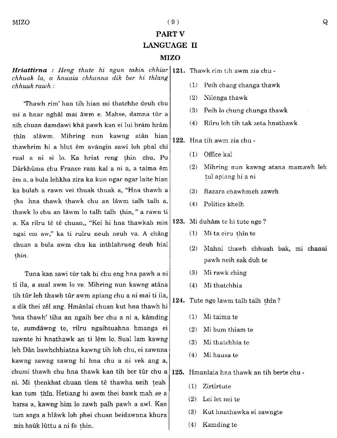 CTET September 2014 Paper 2 Part V Language II Mizo 1