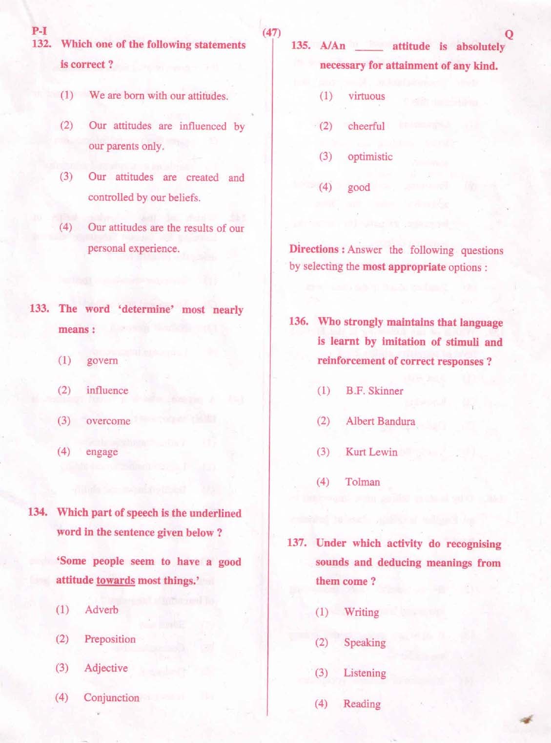 CTET September 2015 Paper 1 Part V Language II English 4