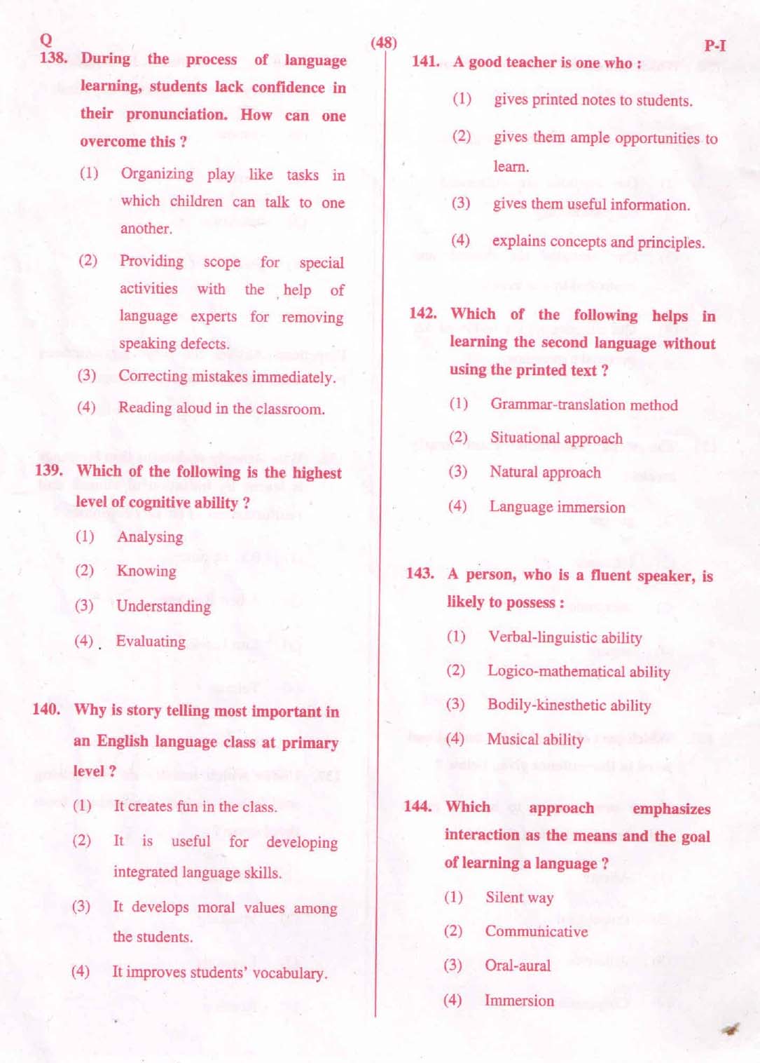 CTET September 2015 Paper 1 Part V Language II English 5