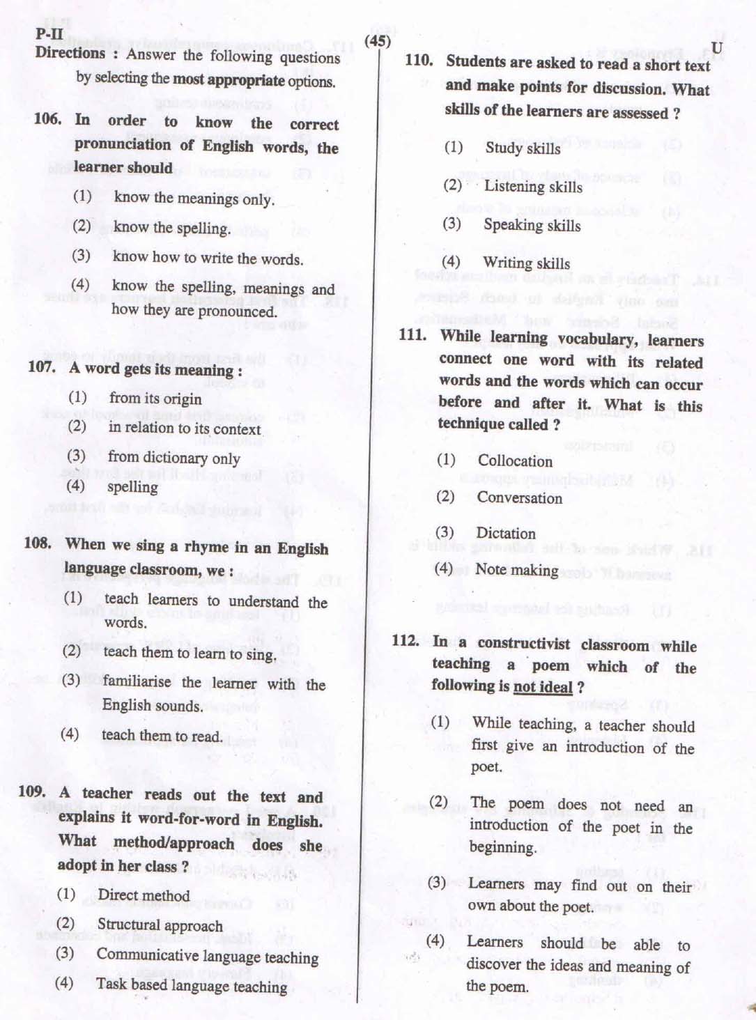 CTET September 2015 Paper 2 Part IV Language 1 English 4