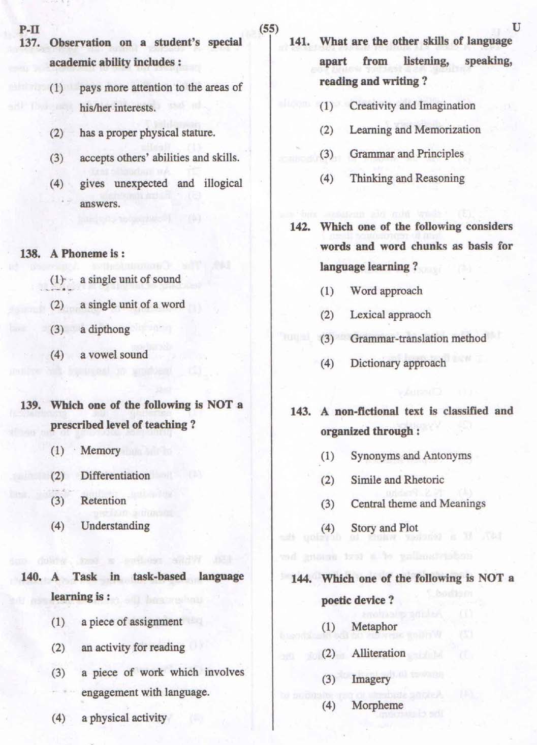 CTET September 2015 Paper 2 Part V Language II English 4