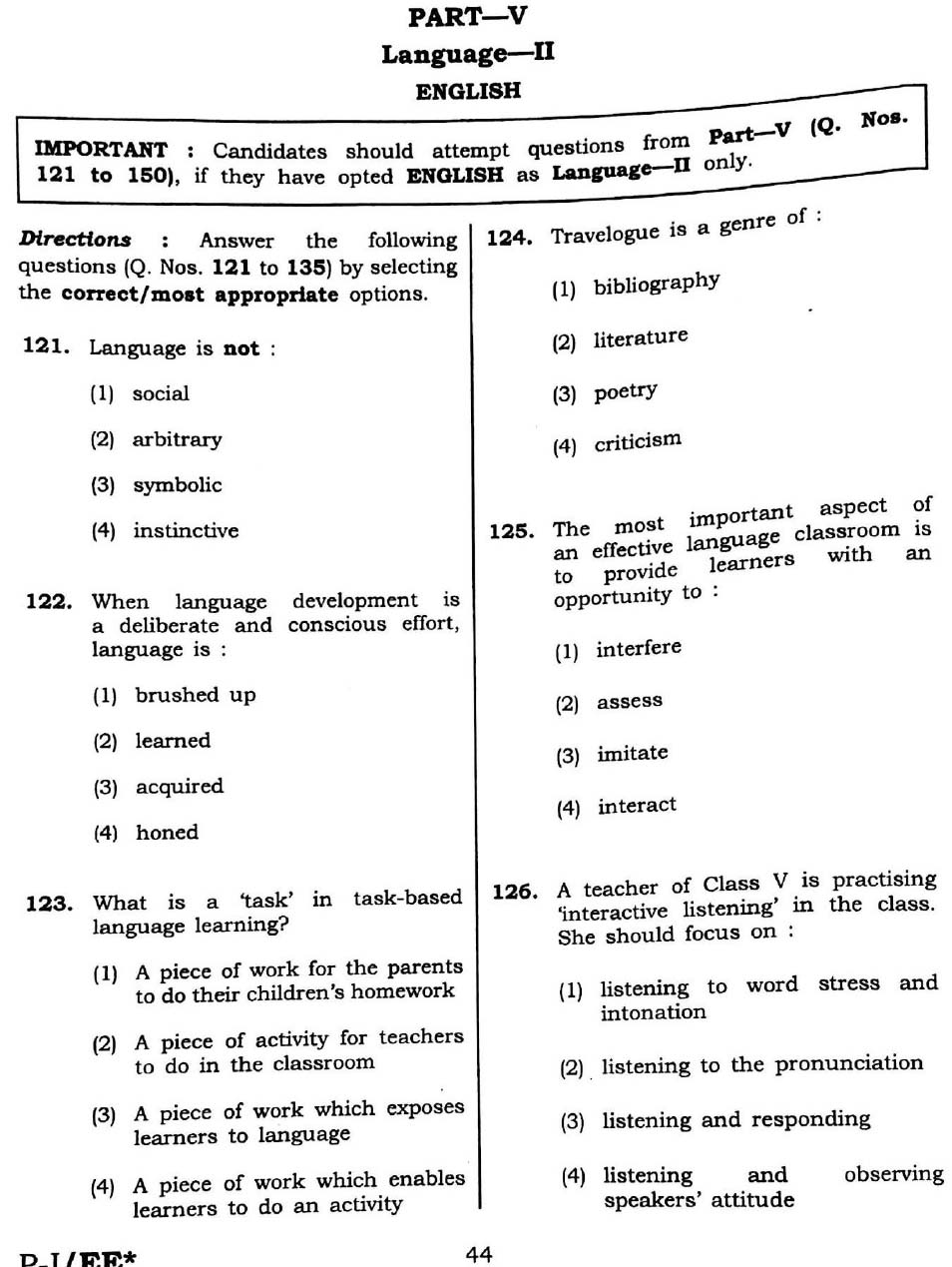 CTET September 2016 Paper 1 Part V Language II English 1