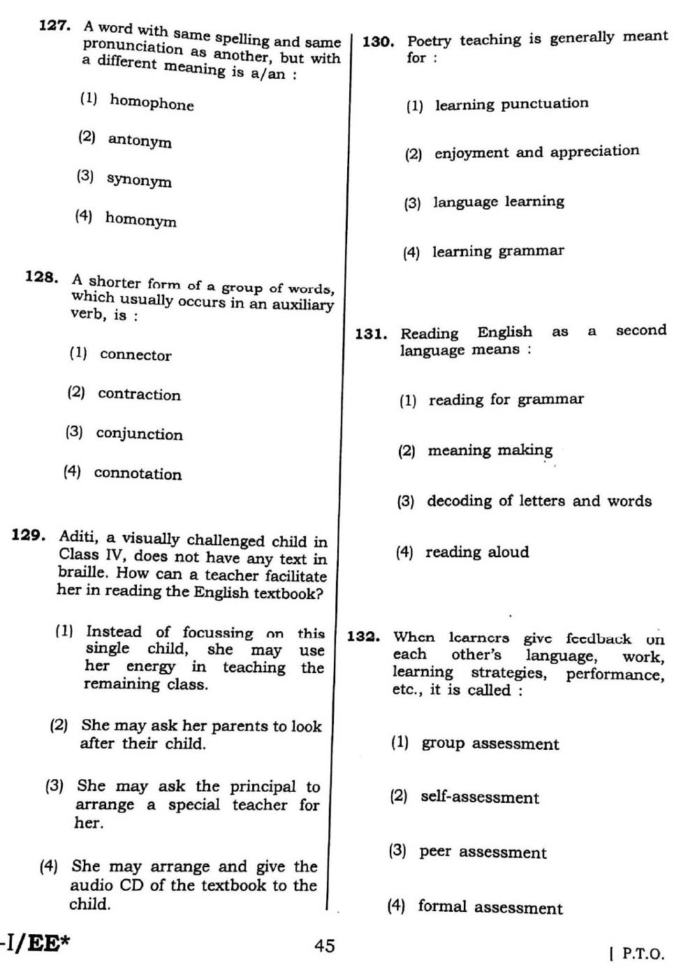 CTET September 2016 Paper 1 Part V Language II English 2