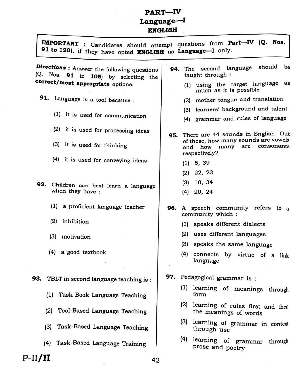 CTET September 2016 Paper 2 Part IV Language 1 English 1