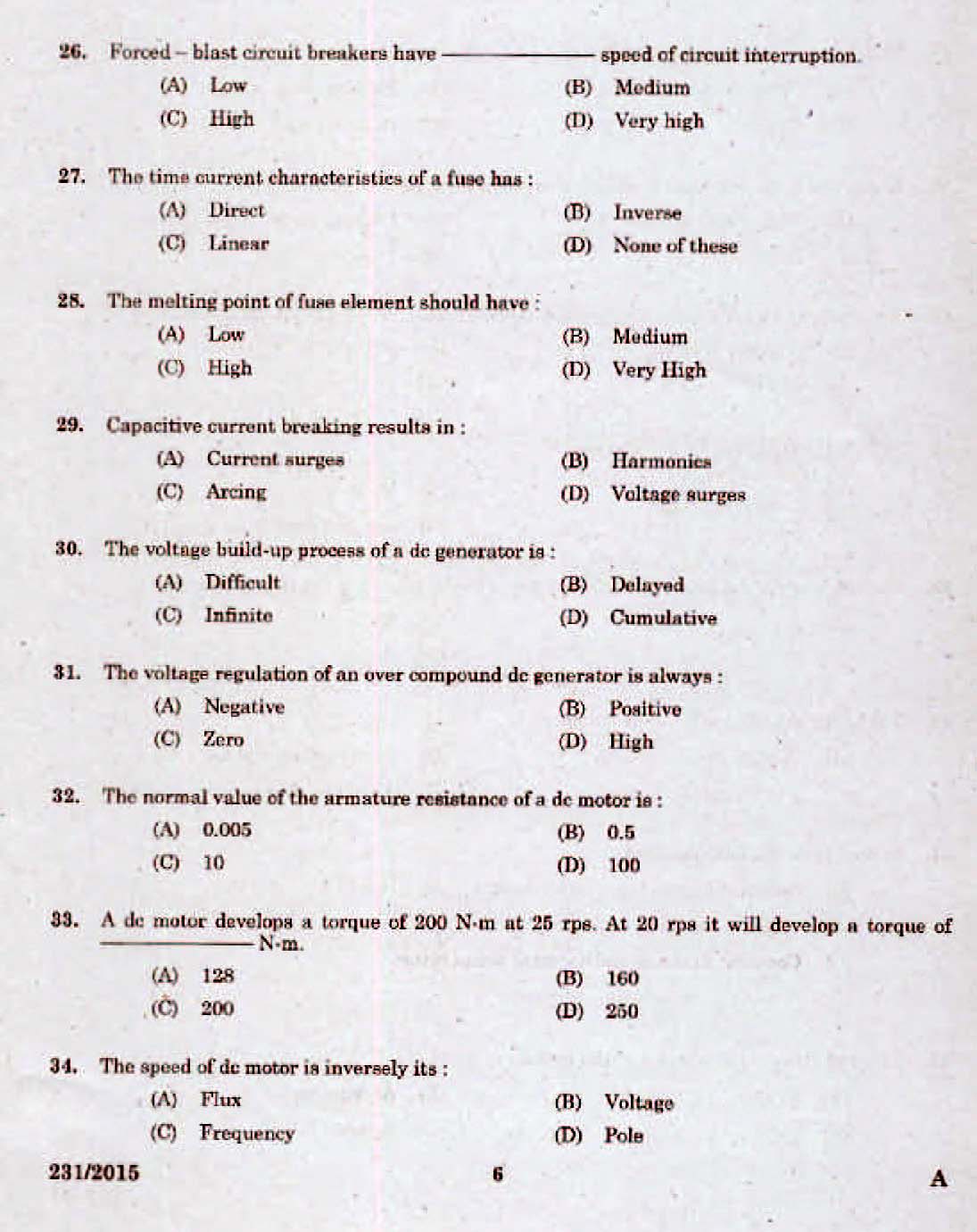 Kerala PSC Electrician Exam 2015 Question Paper Code 2312015 4