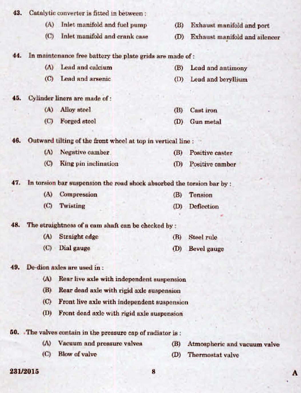 Kerala PSC Electrician Exam 2015 Question Paper Code 2312015 6