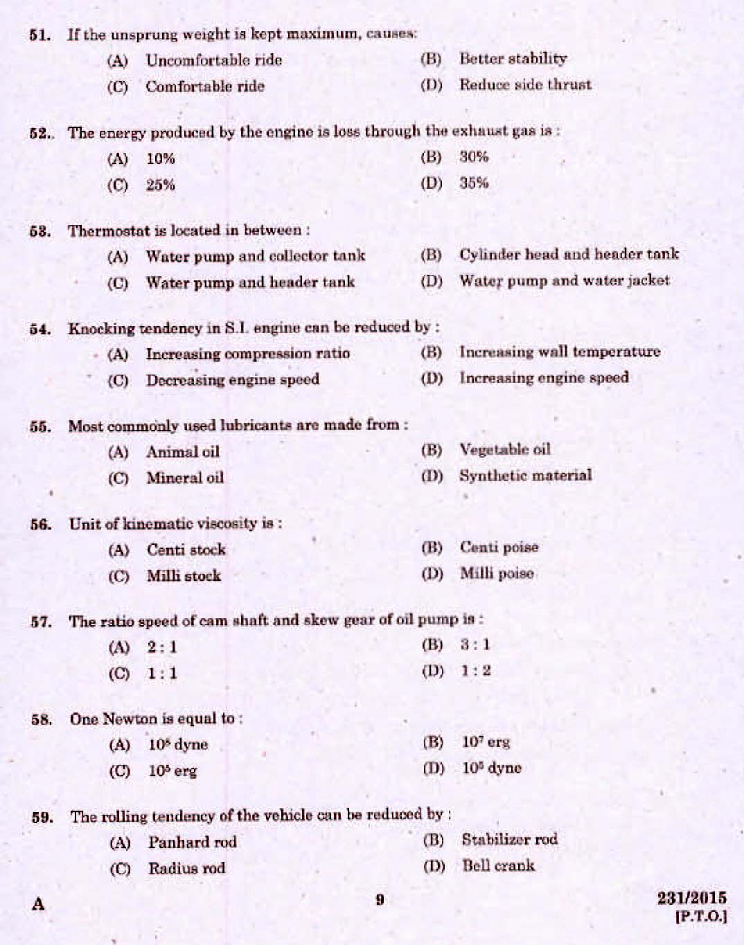 Kerala PSC Electrician Exam 2015 Question Paper Code 2312015 7