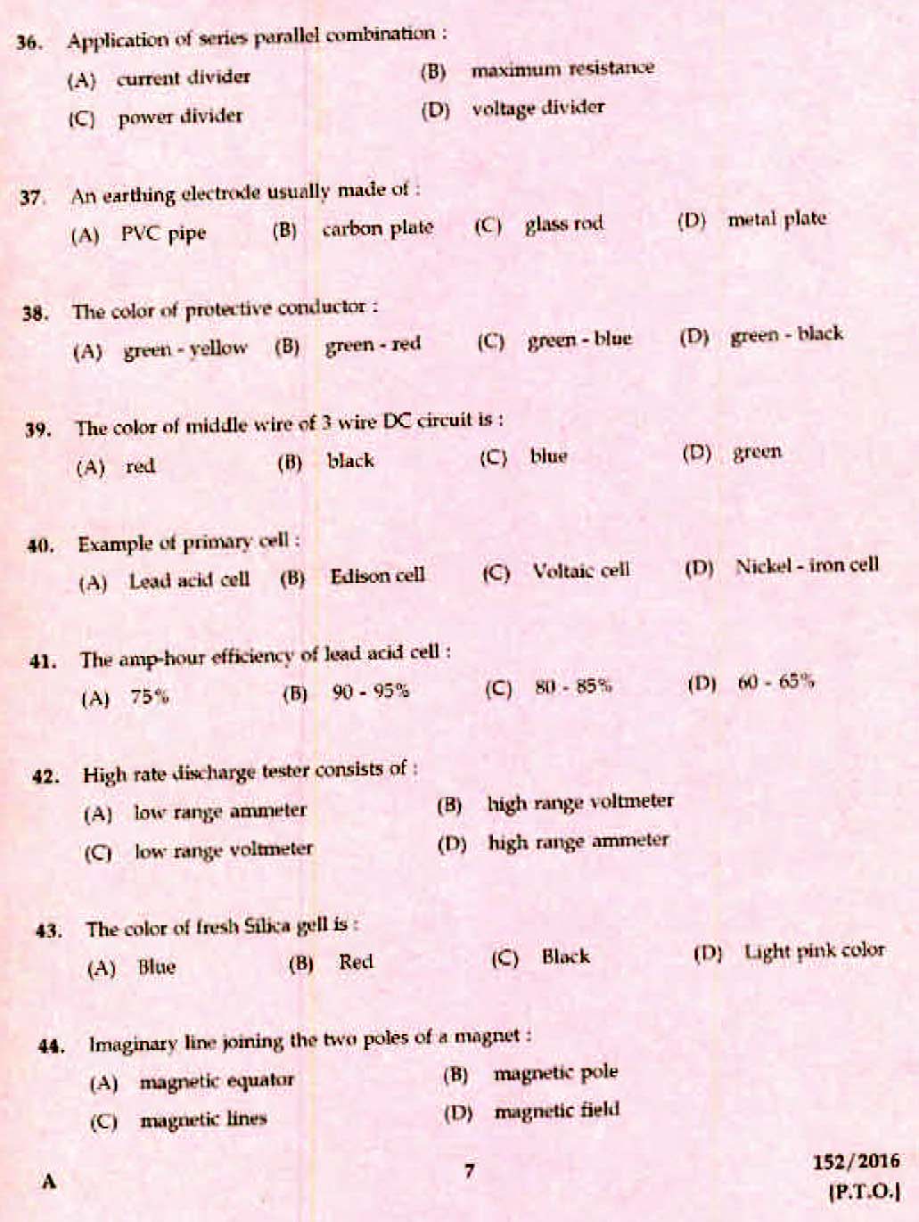 Kerala PSC Electrician Exam 2016 Question Paper Code 1522016 5