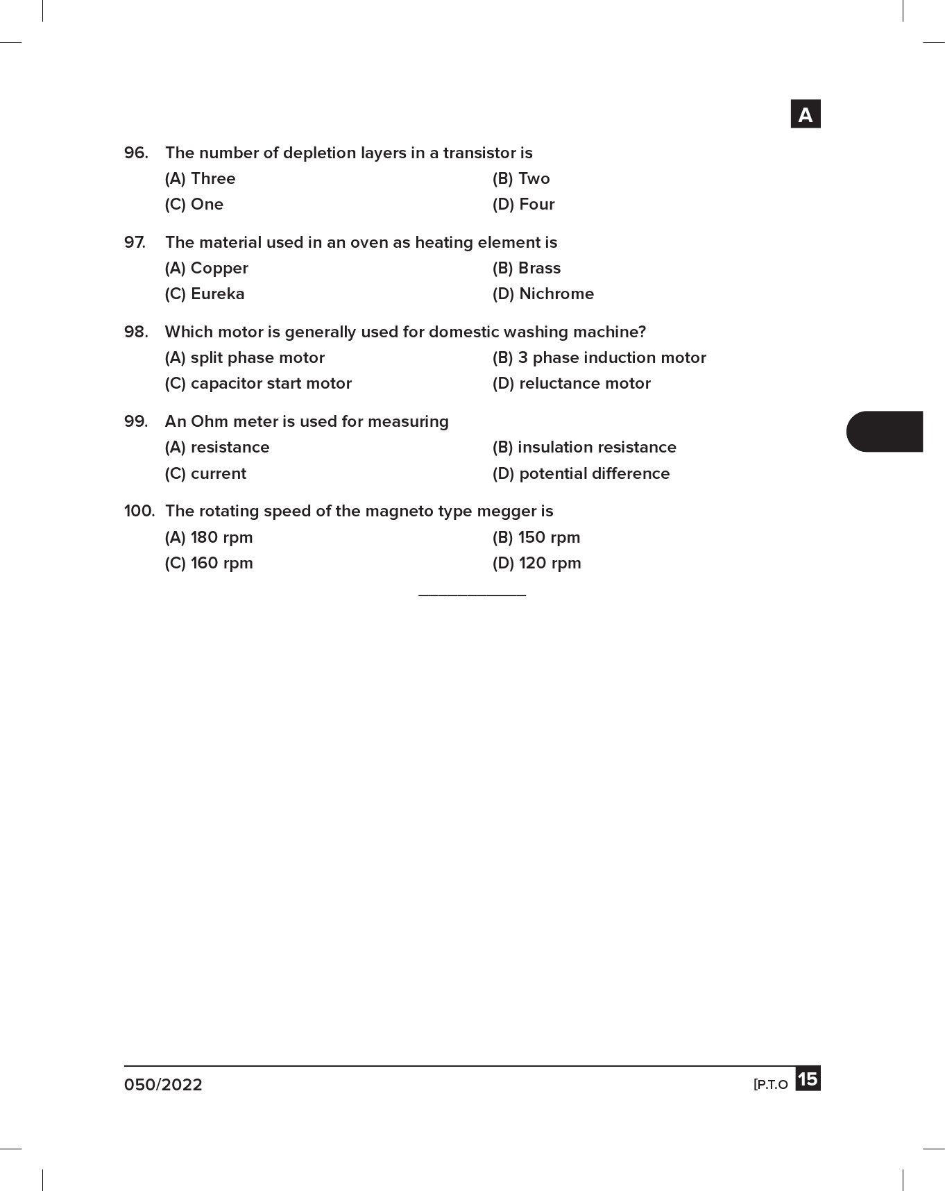 KPSC Electrician Exam 2022 Code 0502022 14