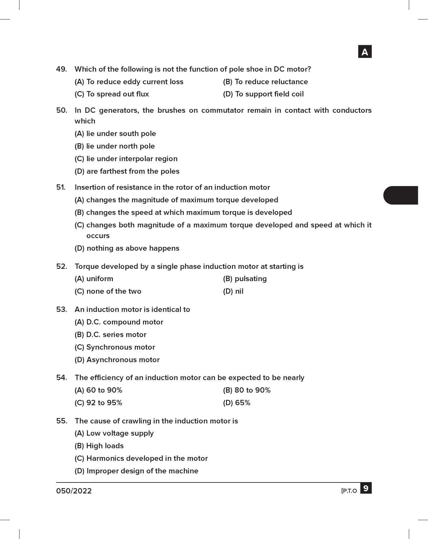 KPSC Electrician Exam 2022 Code 0502022 8
