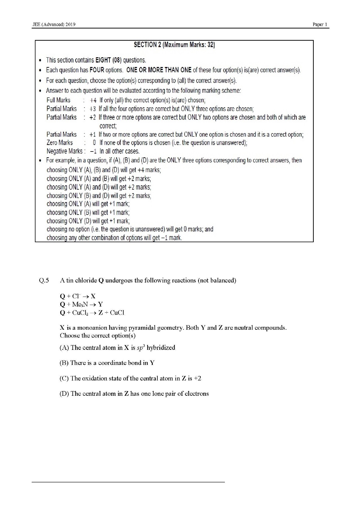 JEE Advanced English Question Paper 2019 Paper 1 Chemistry 3