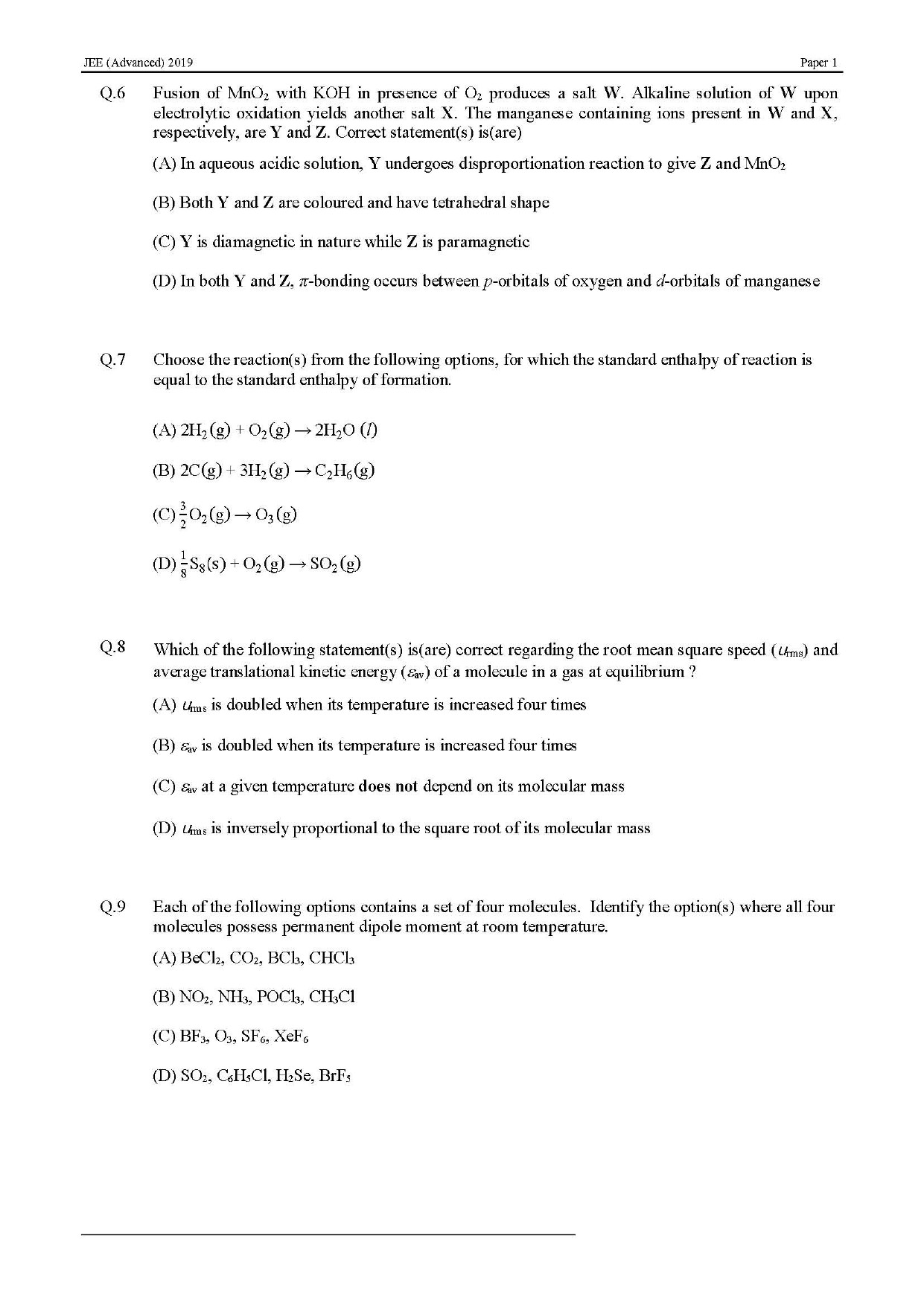 JEE Advanced English Question Paper 2019 Paper 1 Chemistry 4