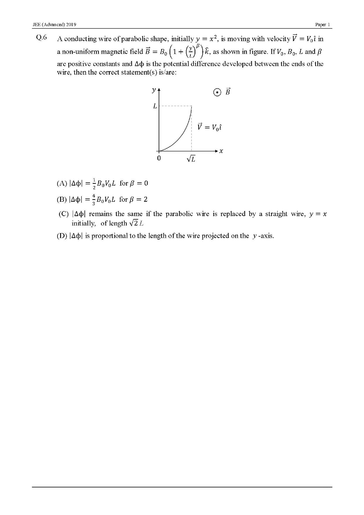 JEE Advanced English Question Paper 2019 Paper 1 Physics 5