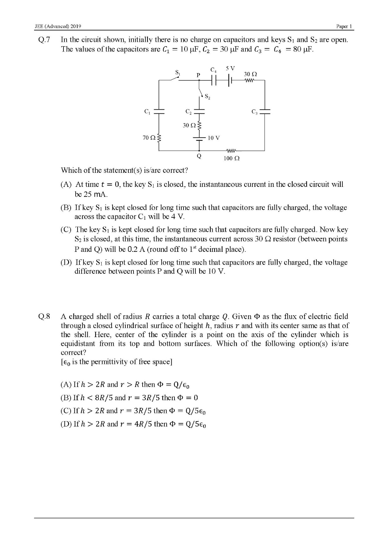 JEE Advanced English Question Paper 2019 Paper 1 Physics 6