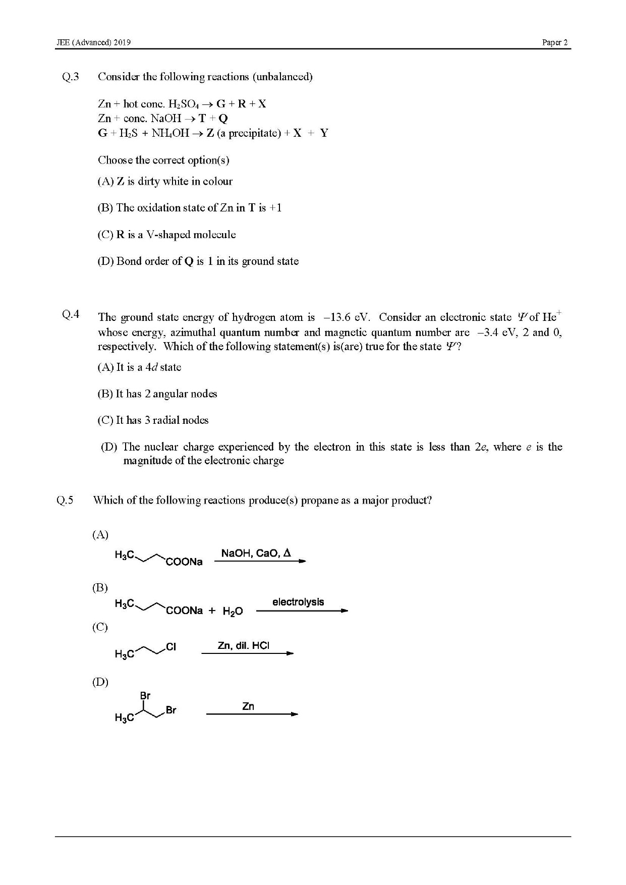 JEE Advanced English Question Paper 2019 Paper 2 Chemistry 2