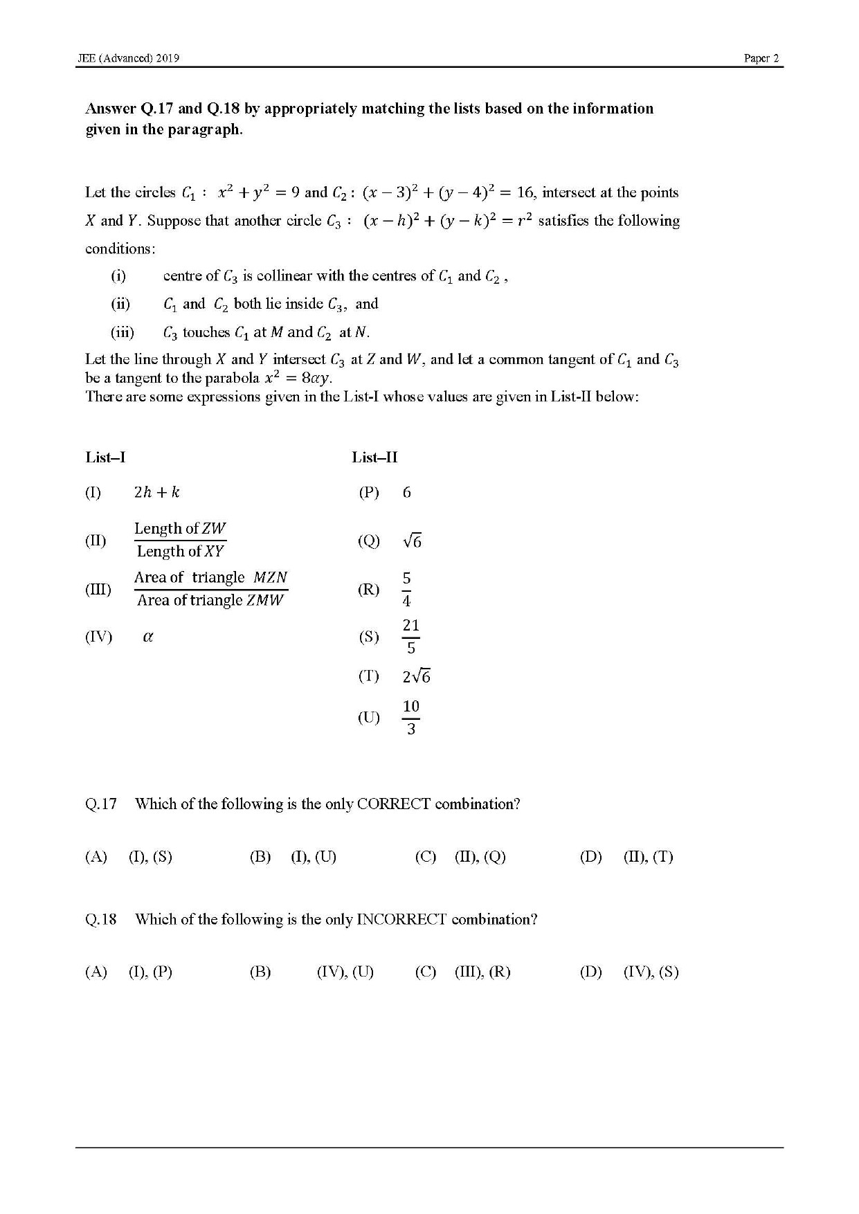 JEE Advanced English Question Paper 2019 Paper 2 Mathematics 9