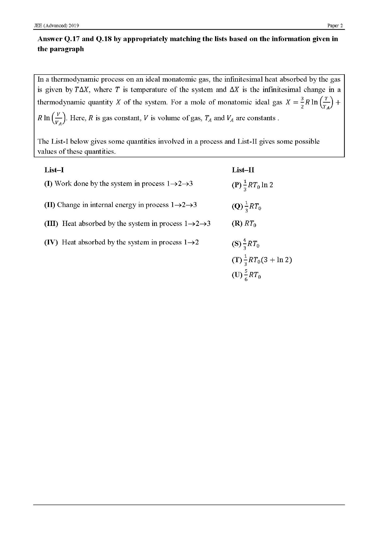 JEE Advanced English Question Paper 2019 Paper 2 Physics 12