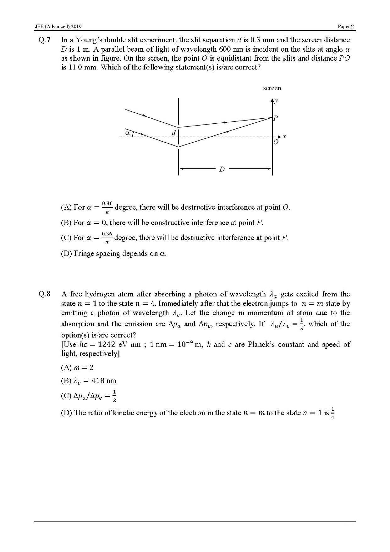 JEE Advanced English Question Paper 2019 Paper 2 Physics 6