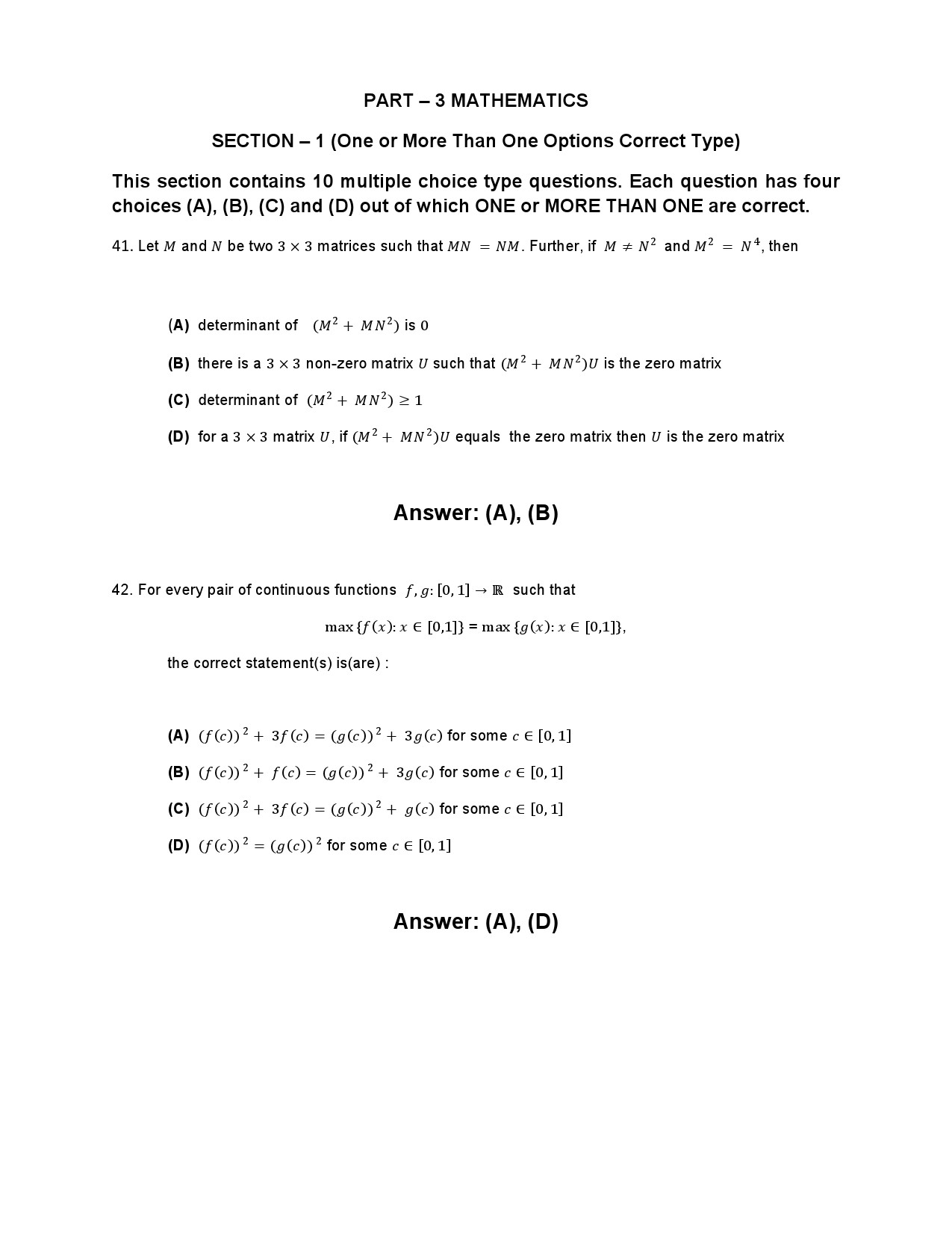 JEE Advanced Exam Question Paper 2014 Paper 1 Mathematics 1