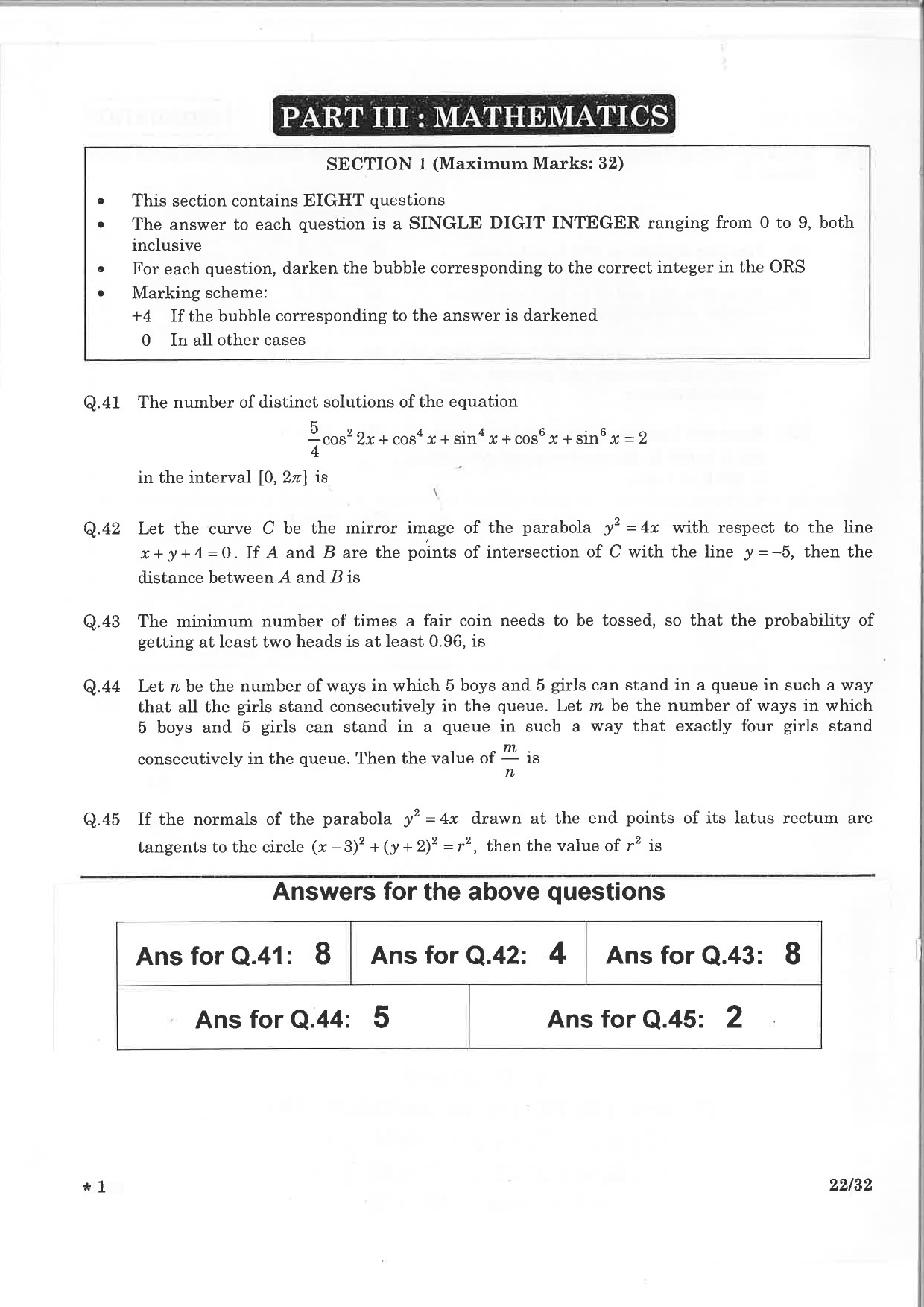 JEE Advanced Exam Question Paper 2015 Paper 1 Mathematics 1