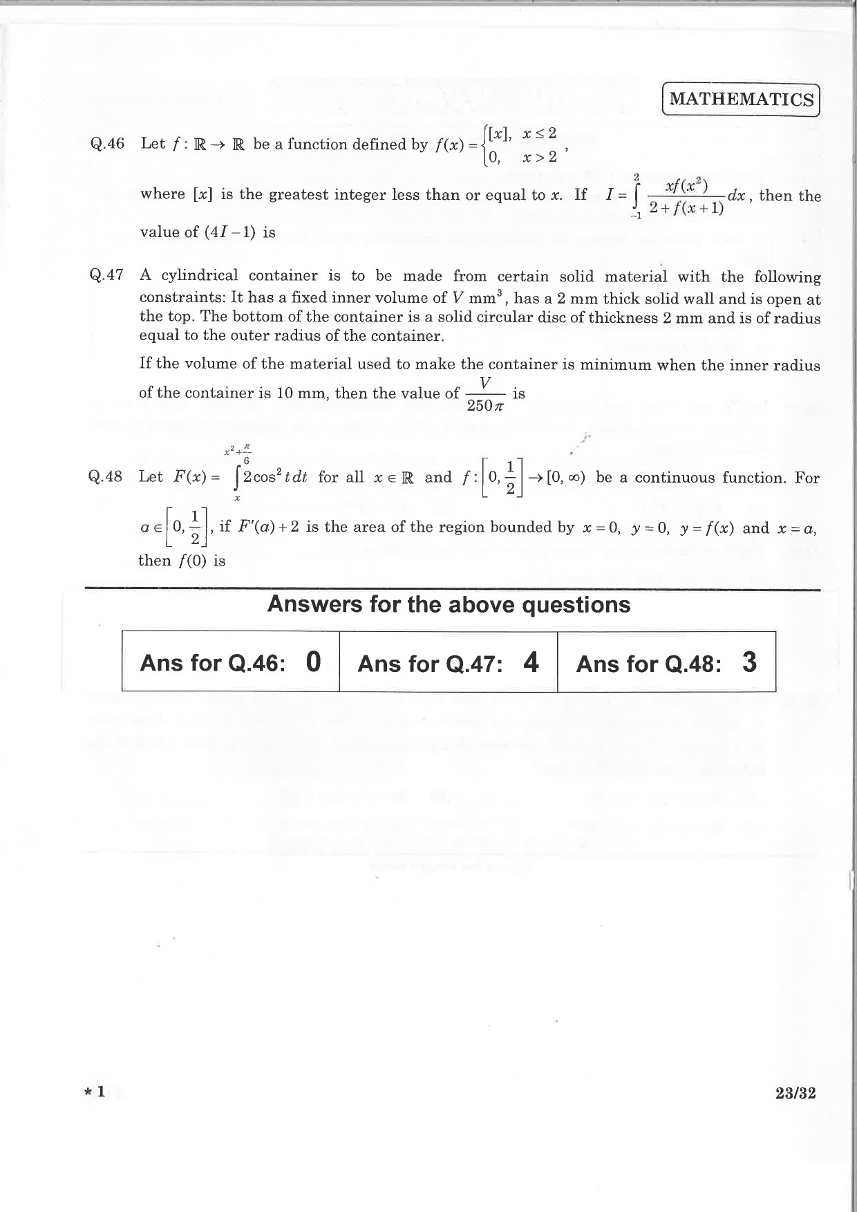 JEE Advanced Exam Question Paper 2015 Paper 1 Mathematics 2