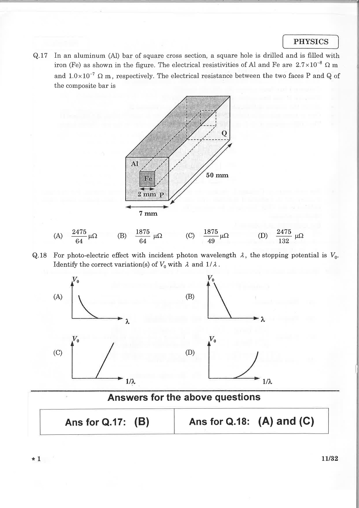 JEE Advanced Exam Question Paper 2015 Paper 1 Physics 9