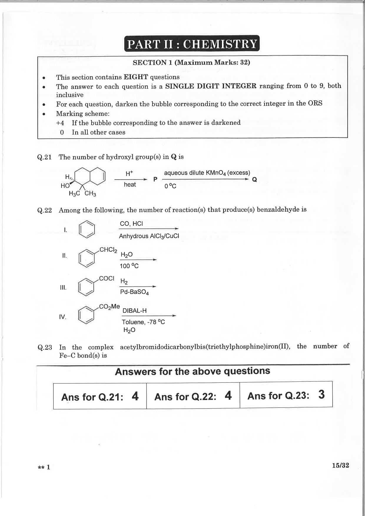 JEE Advanced Exam Question Paper 2015 Paper 2 Chemistry 1