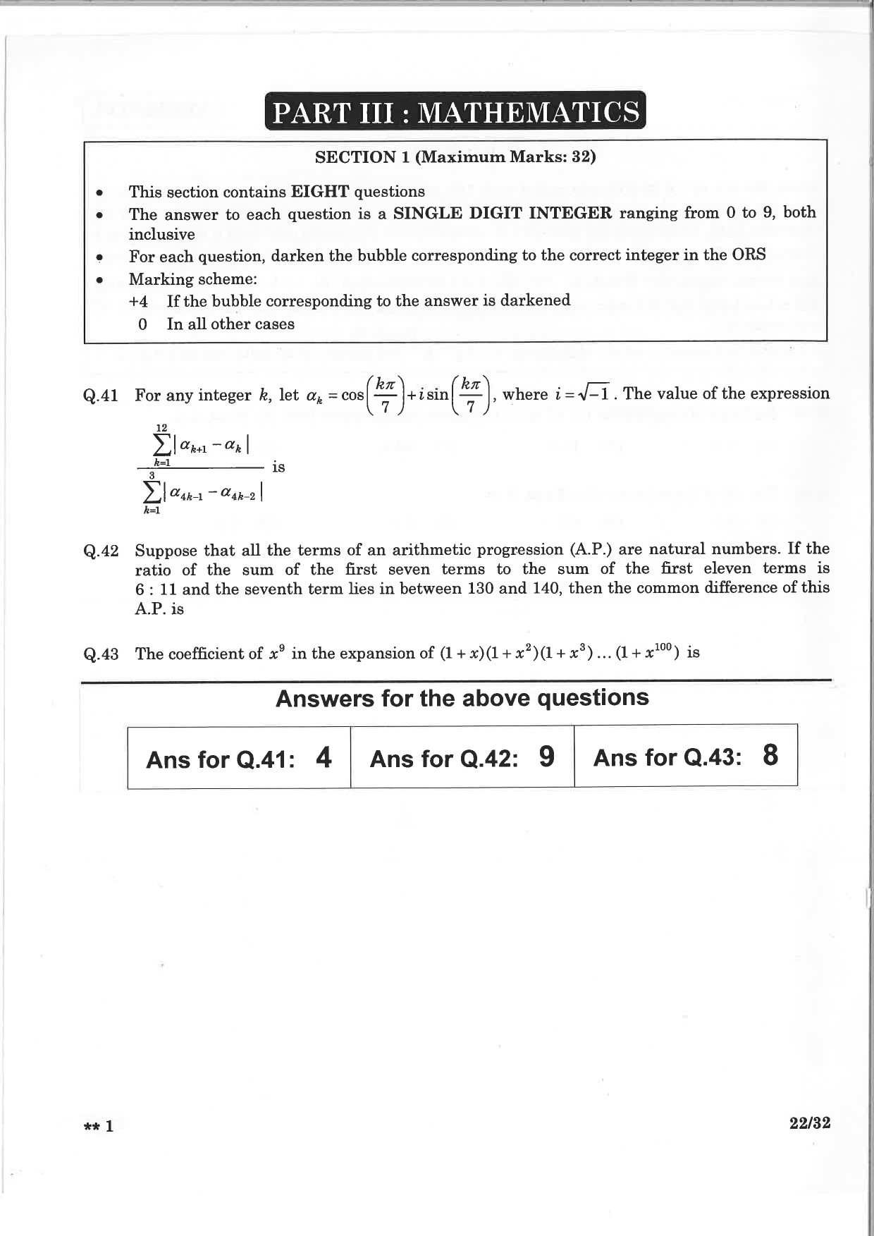 JEE Advanced Exam Question Paper 2015 Paper 2 Mathematics 1