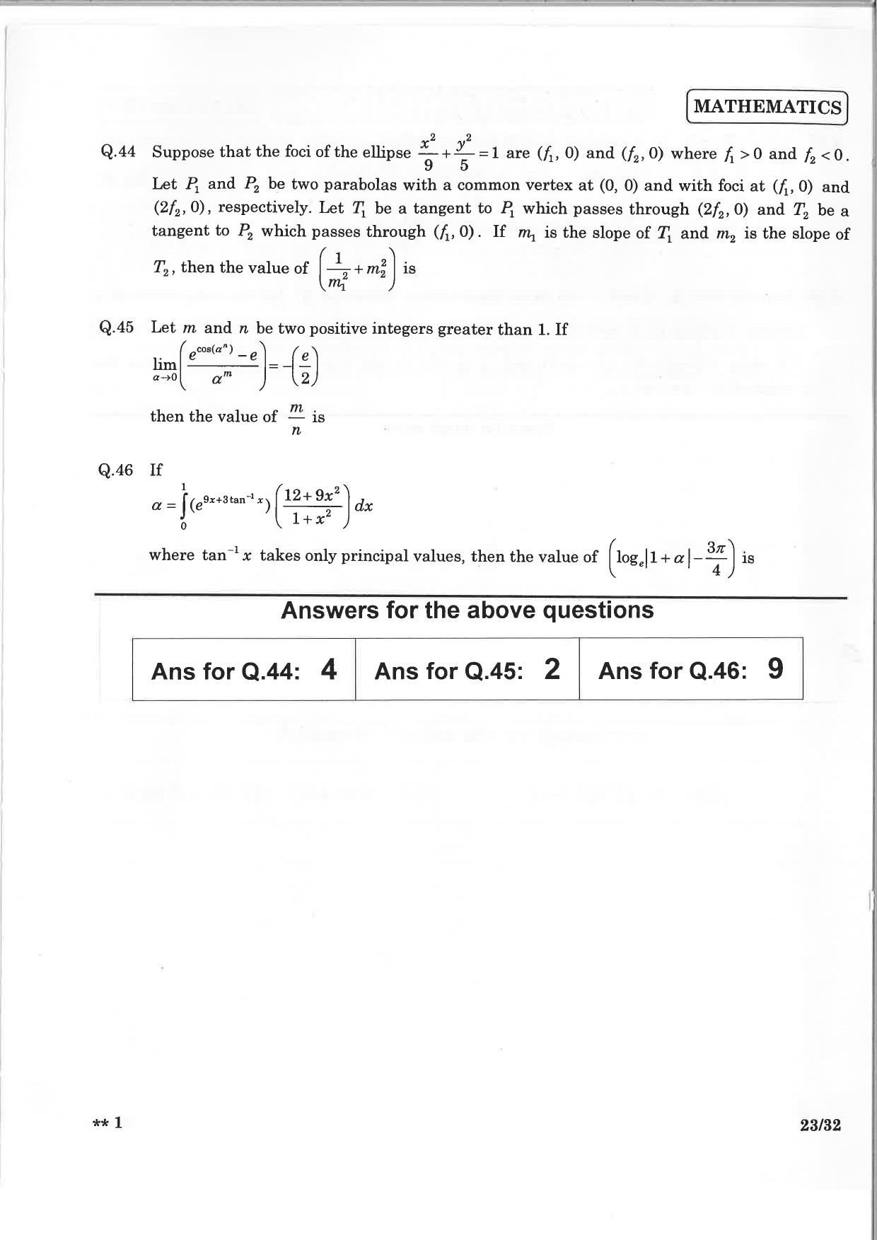 JEE Advanced Exam Question Paper 2015 Paper 2 Mathematics 2