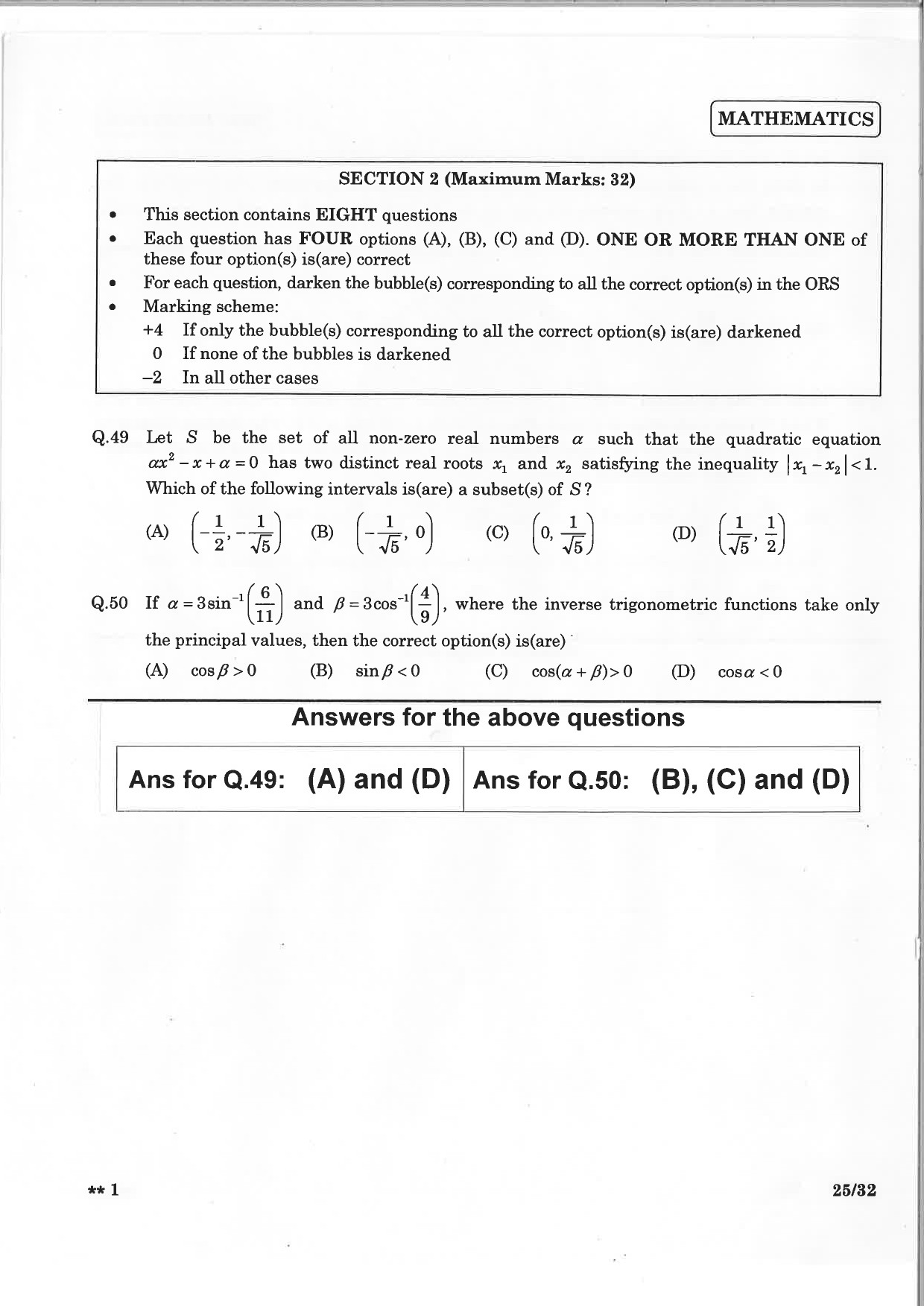 JEE Advanced Exam Question Paper 2015 Paper 2 Mathematics 4