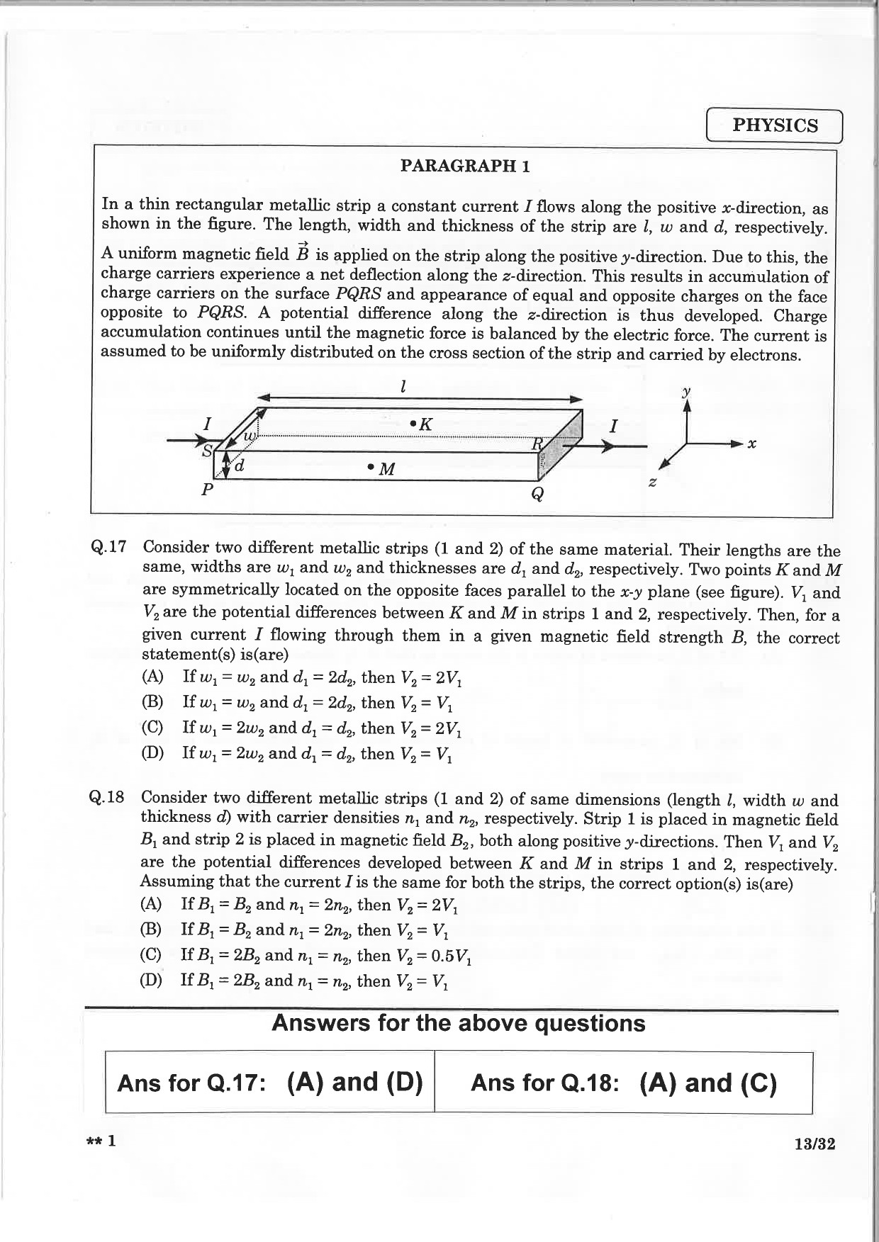 JEE Advanced Exam Question Paper 2015 Paper 2 Physics 11