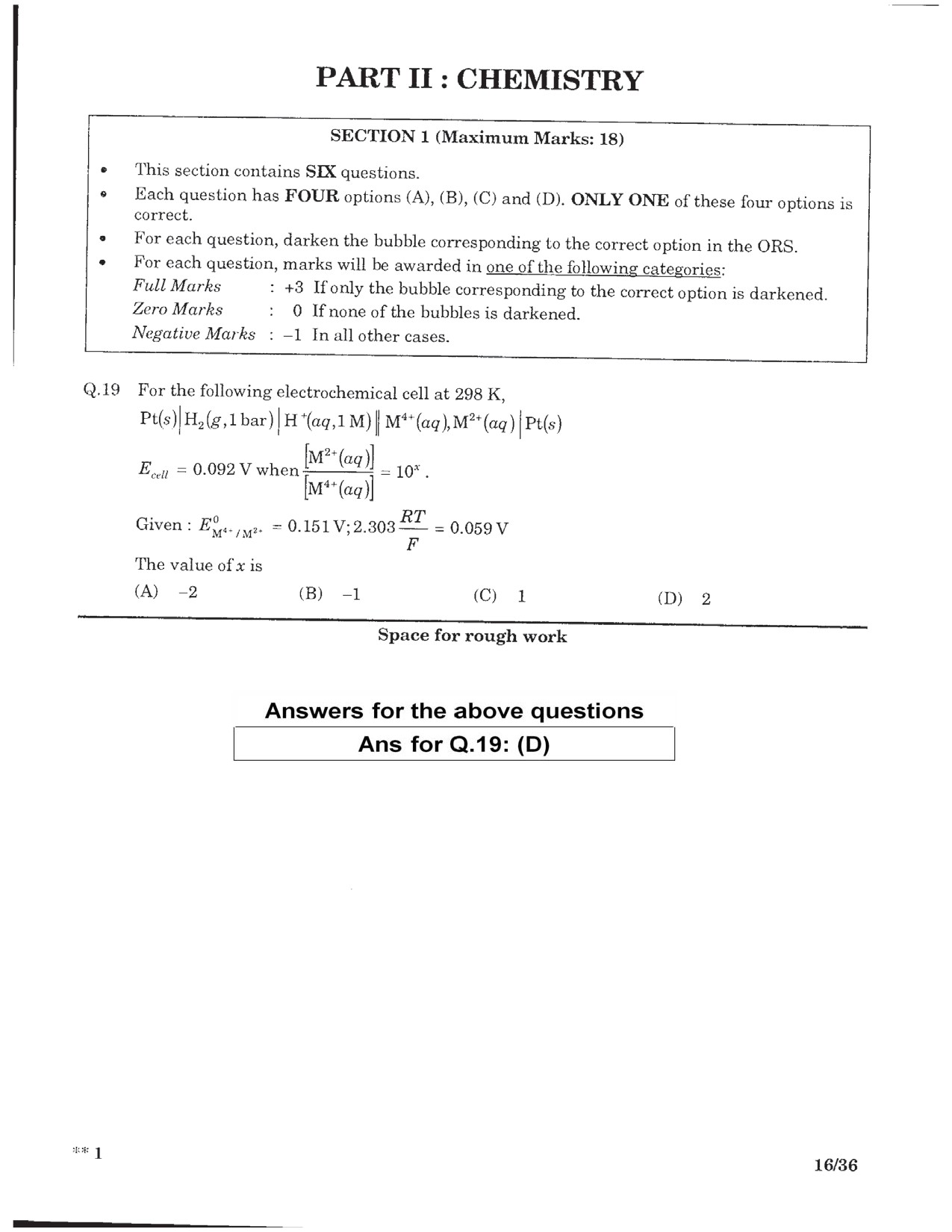 JEE Advanced Exam Question Paper 2016 Paper 2 Chemistry 1