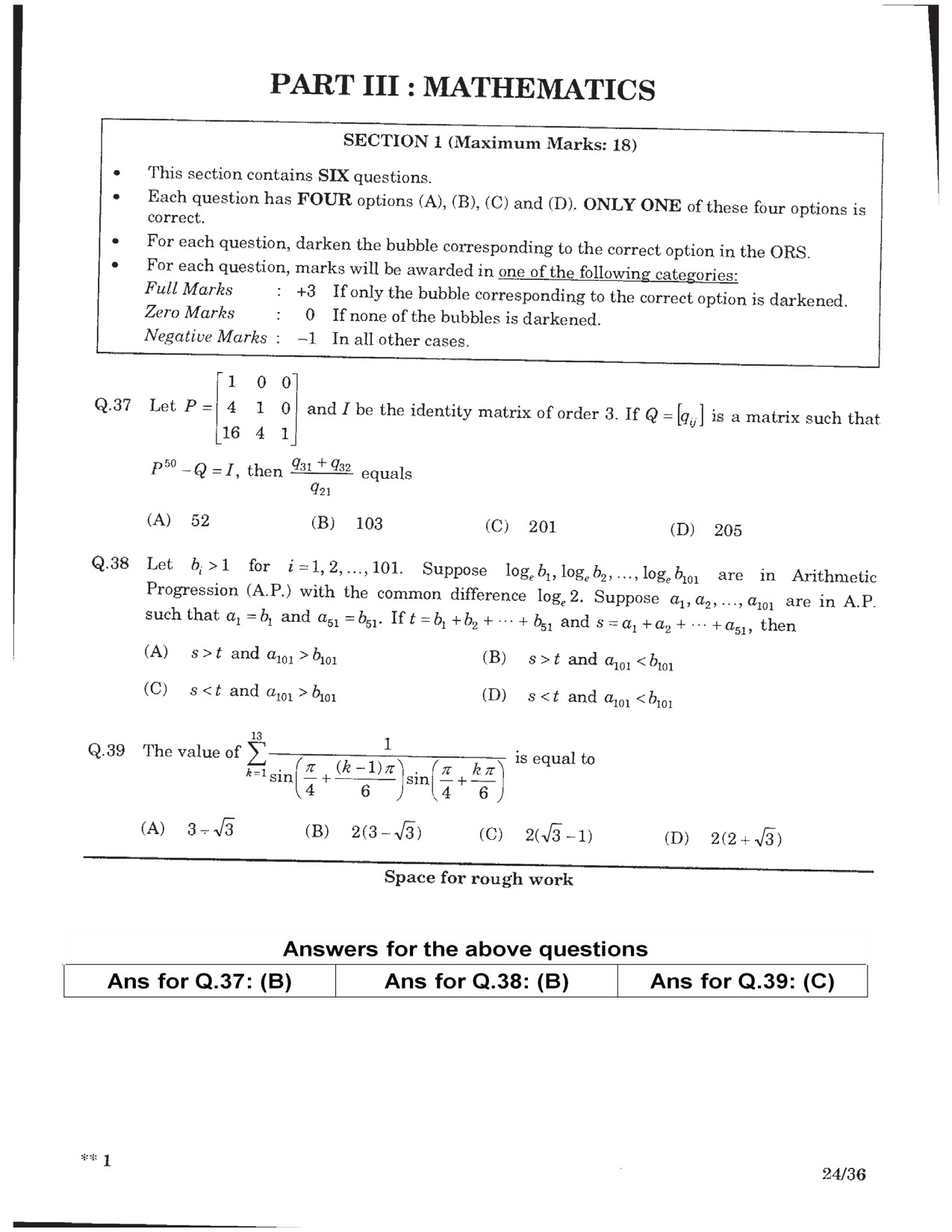 JEE Advanced Exam Question Paper 2016 Paper 2 Mathematics 1