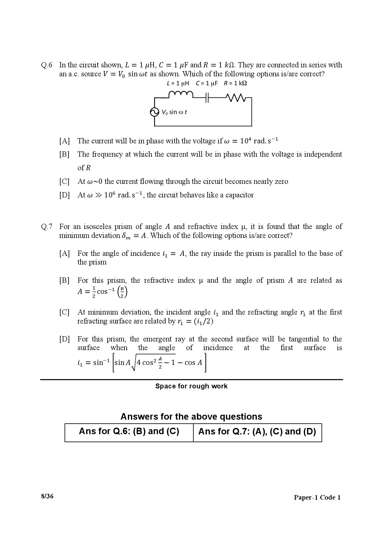 JEE Advanced Exam Question Paper 2017 Paper 1 Physics 6