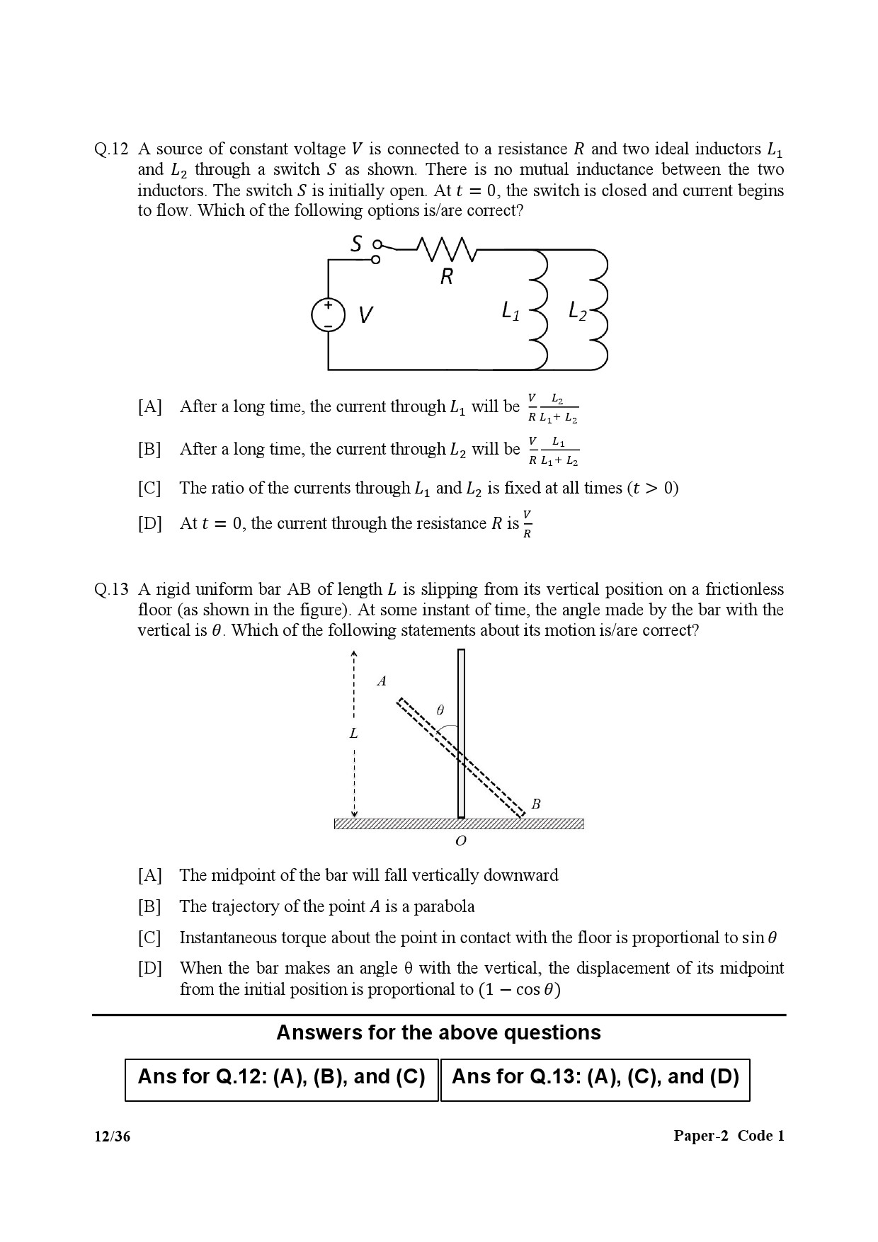 JEE Advanced Exam Question Paper 2017 Paper 2 Physics 10