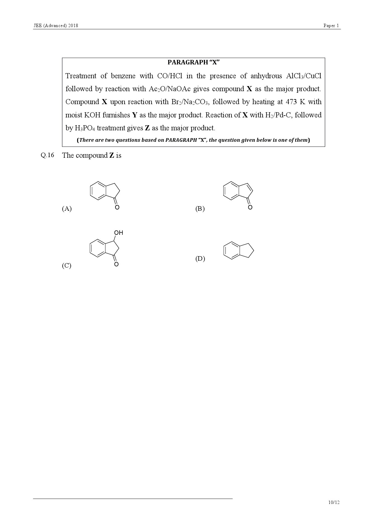 JEE Advanced Exam Question Paper 2018 Paper 1 Chemistry 10