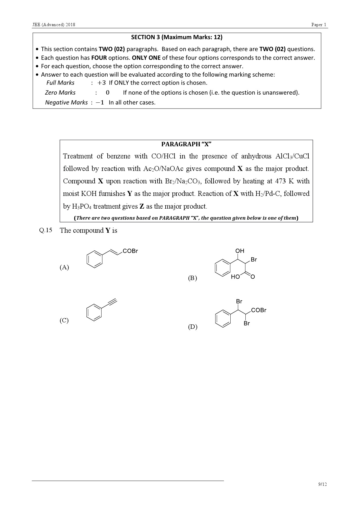 JEE Advanced Exam Question Paper 2018 Paper 1 Chemistry 9