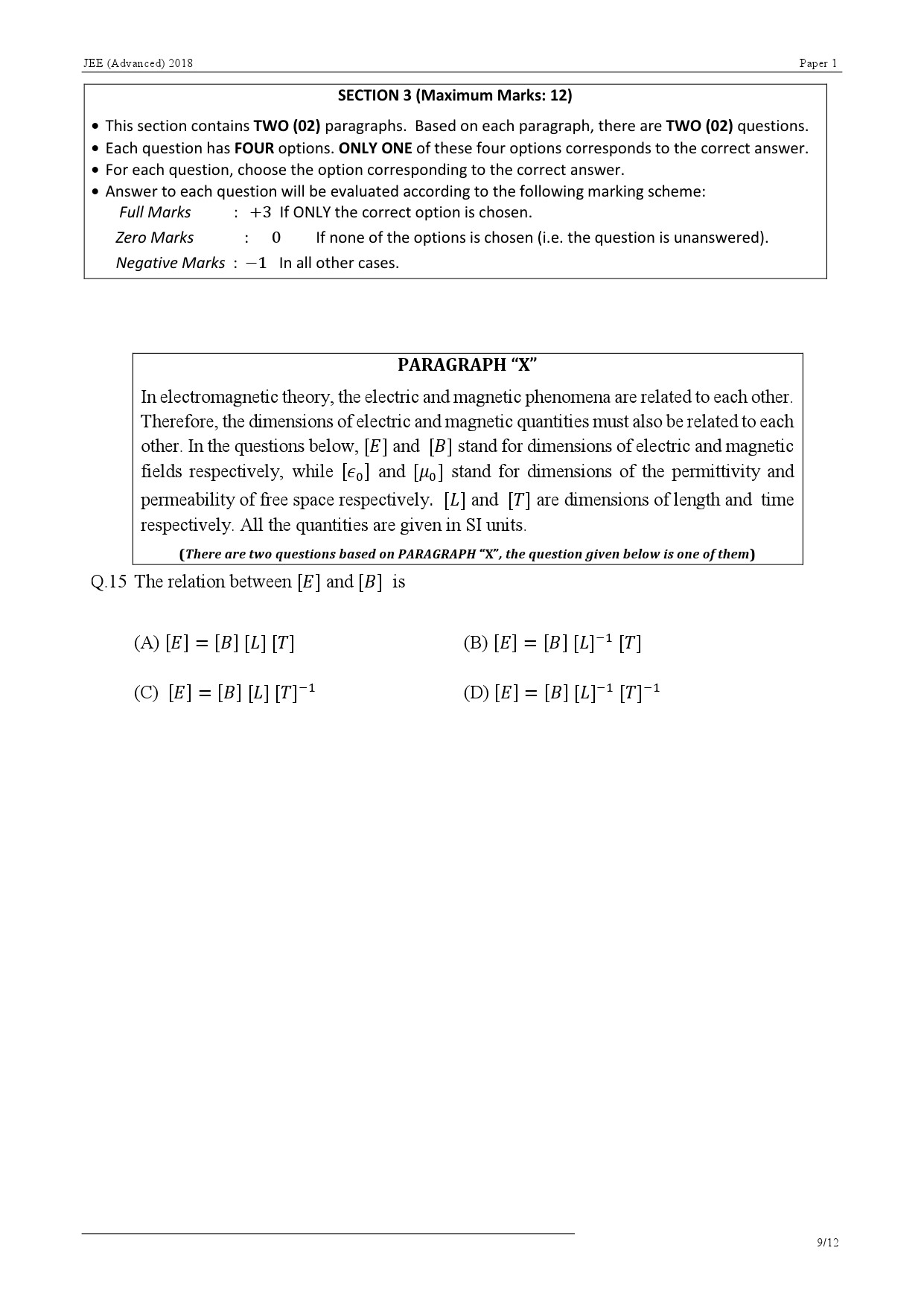 JEE Advanced Exam Question Paper 2018 Paper 1 Physics 9