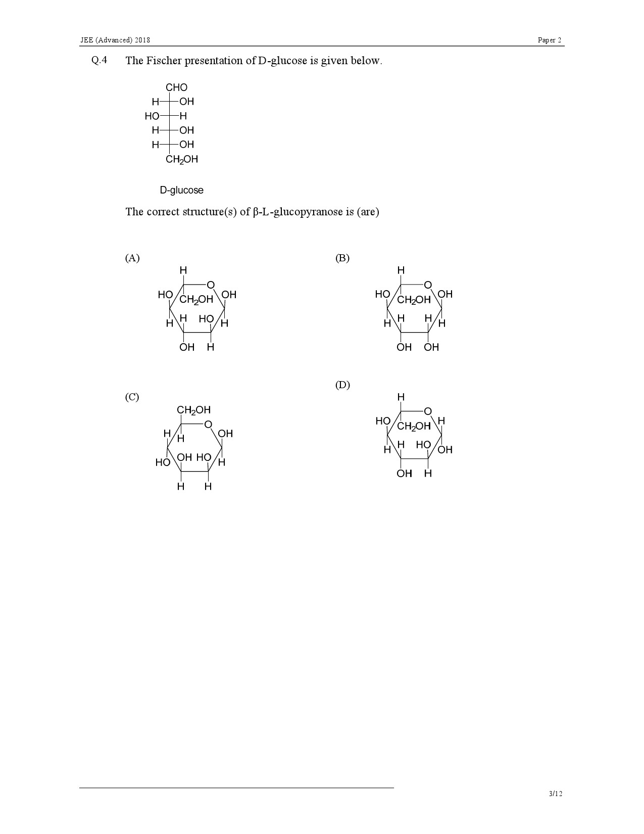 JEE Advanced Exam Question Paper 2018 Paper 2 Chemistry 3