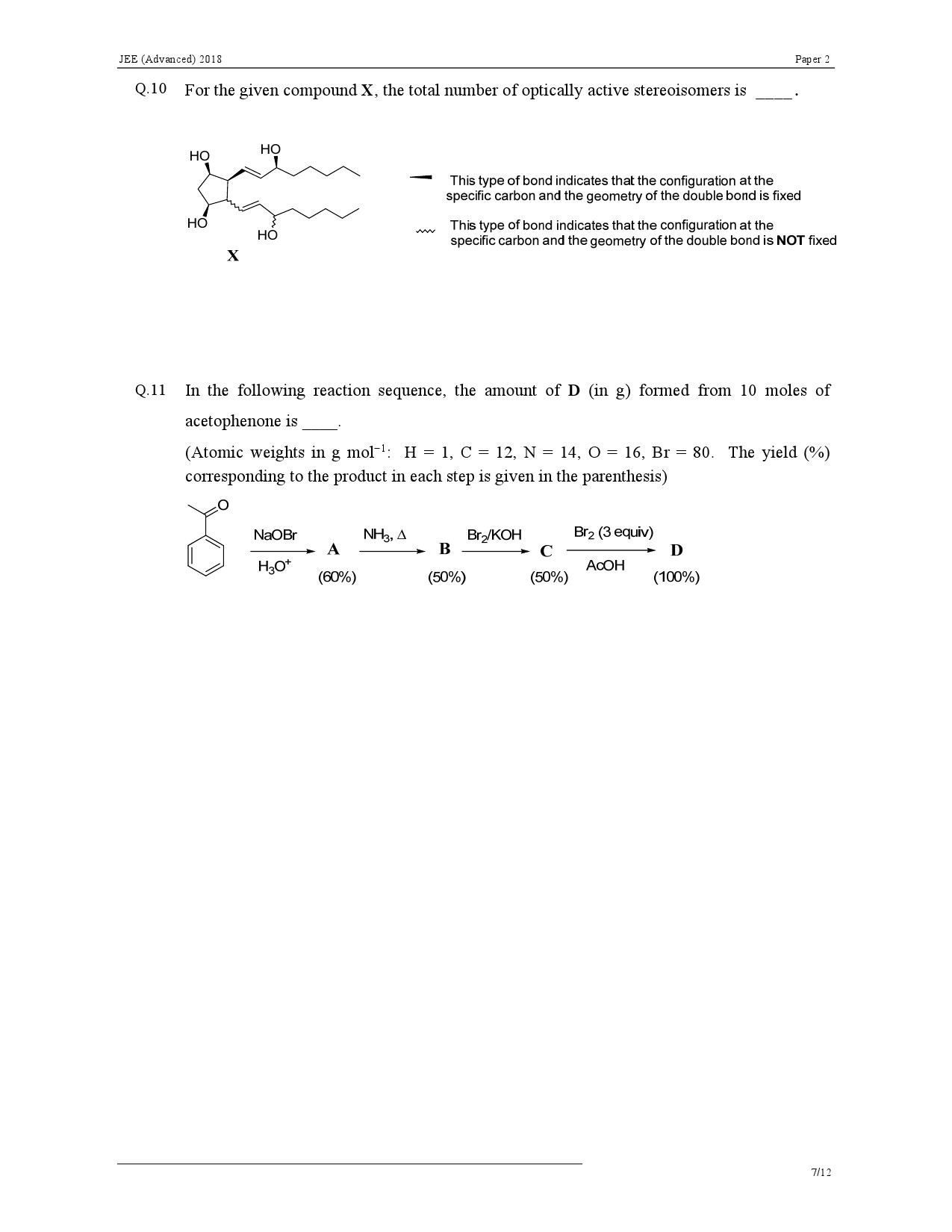 JEE Advanced Exam Question Paper 2018 Paper 2 Chemistry 7