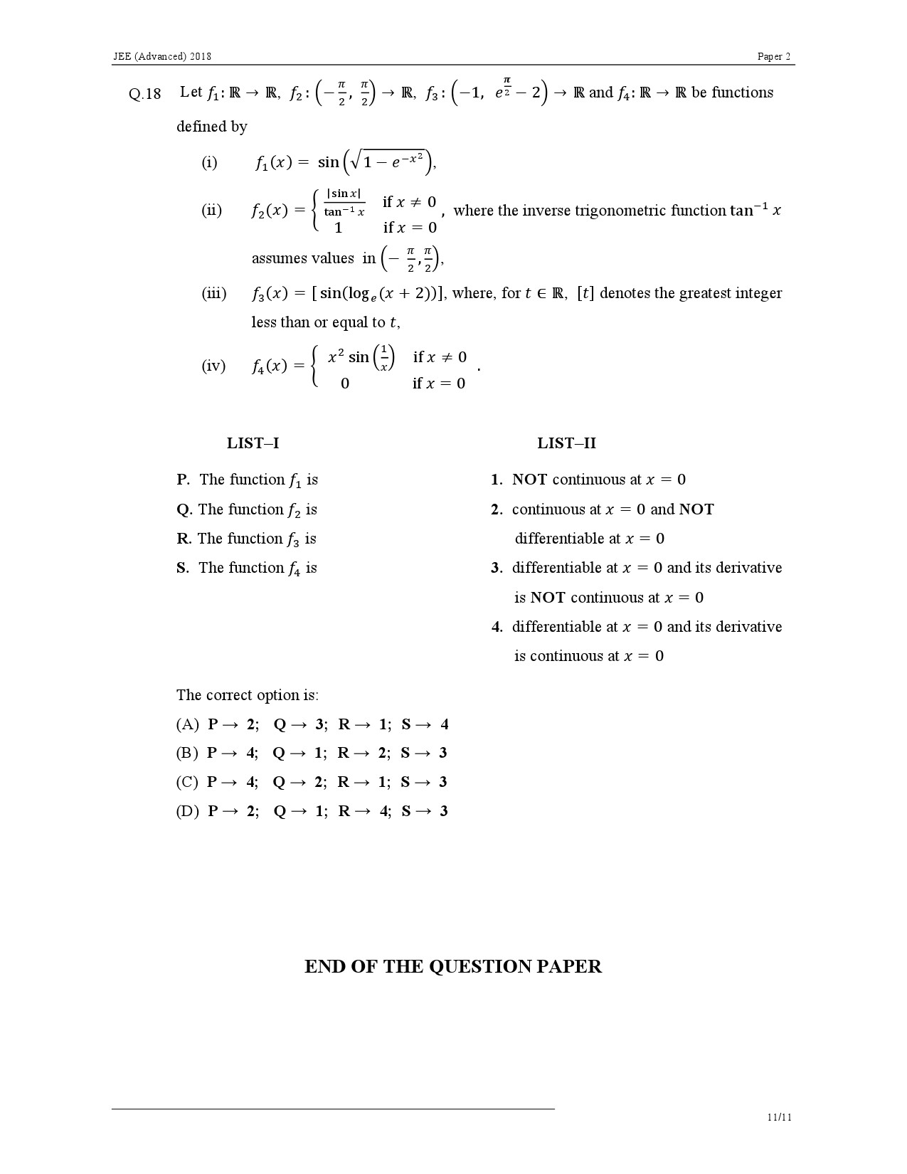 JEE Advanced Exam Question Paper 2018 Paper 2 Mathematics 11