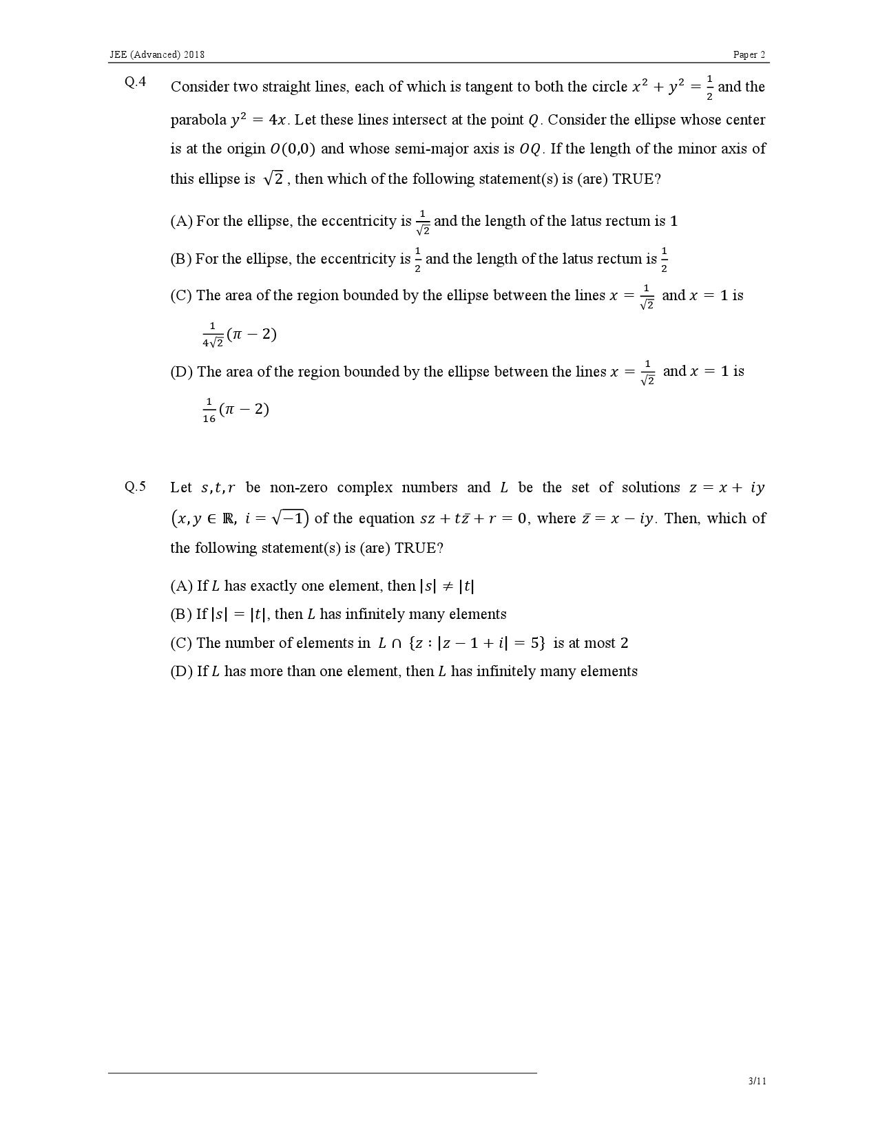 JEE Advanced Exam Question Paper 2018 Paper 2 Mathematics 3