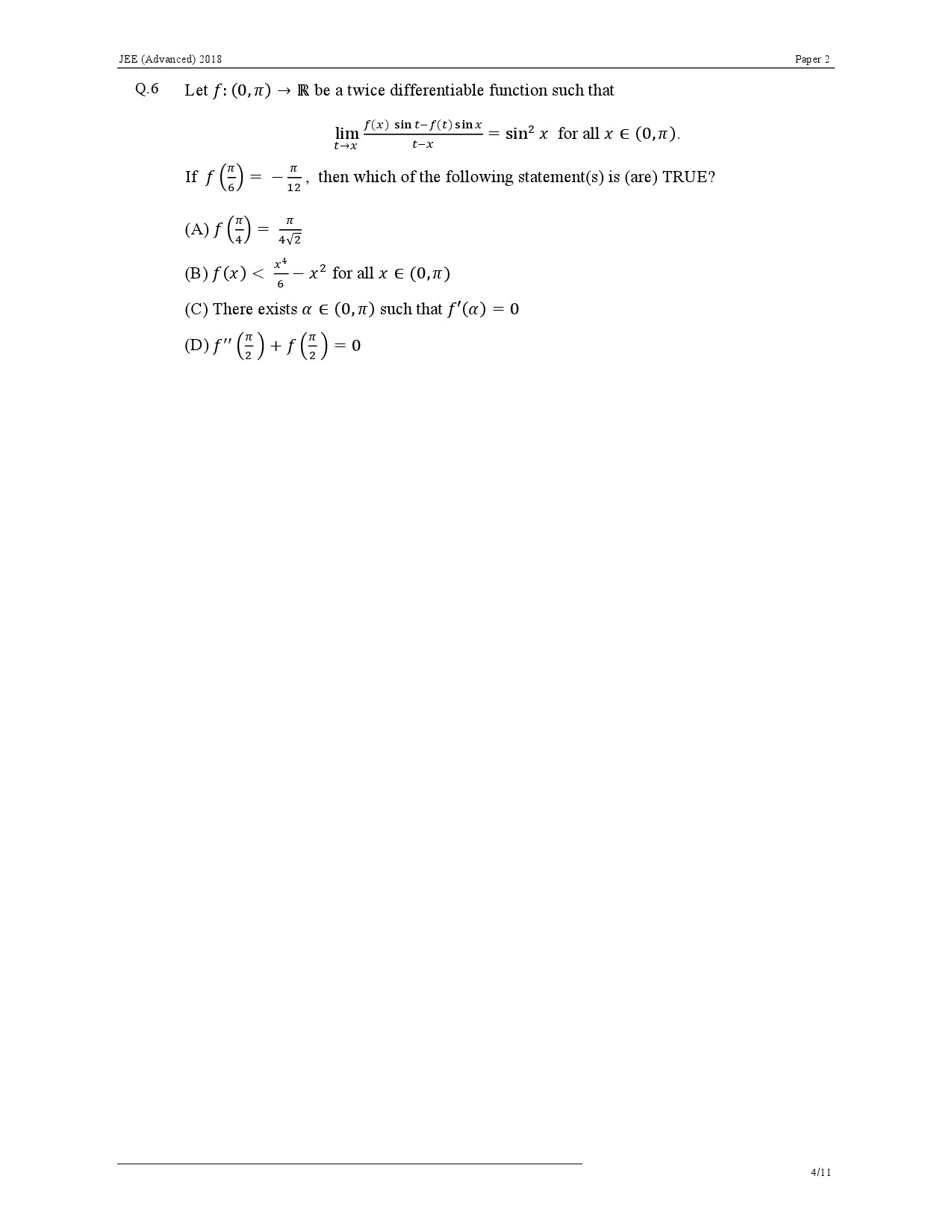 JEE Advanced Exam Question Paper 2018 Paper 2 Mathematics 4