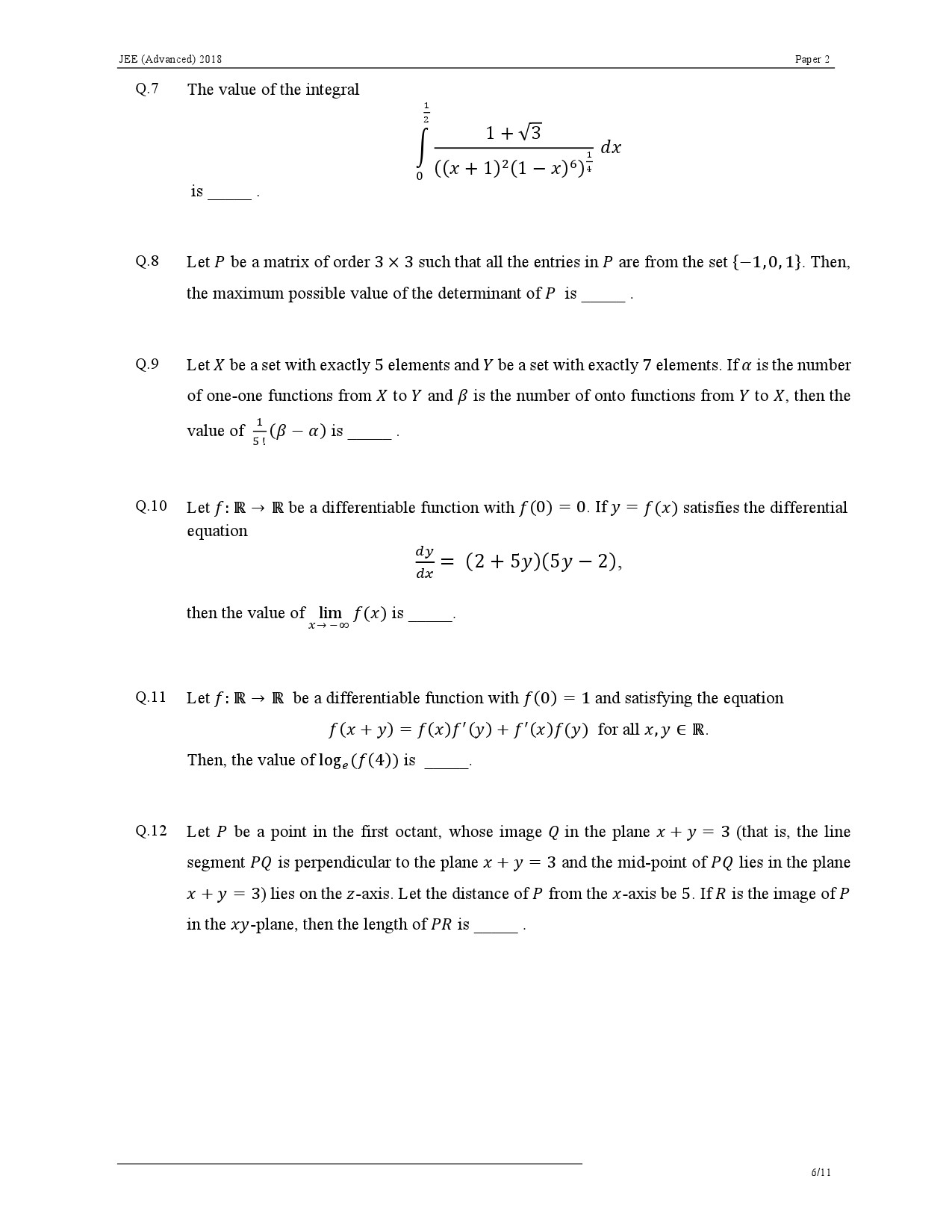 JEE Advanced Exam Question Paper 2018 Paper 2 Mathematics 6