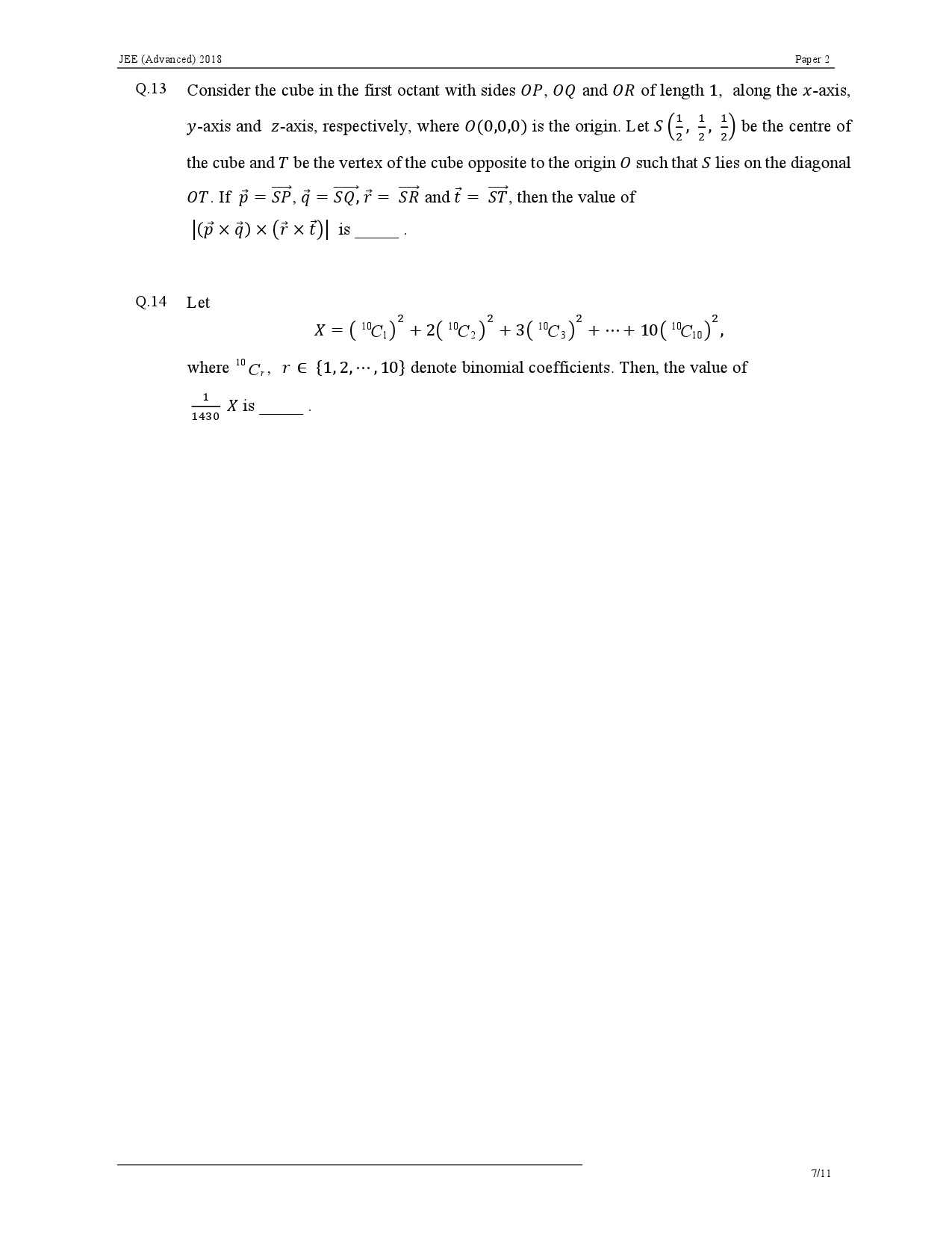 JEE Advanced Exam Question Paper 2018 Paper 2 Mathematics 7